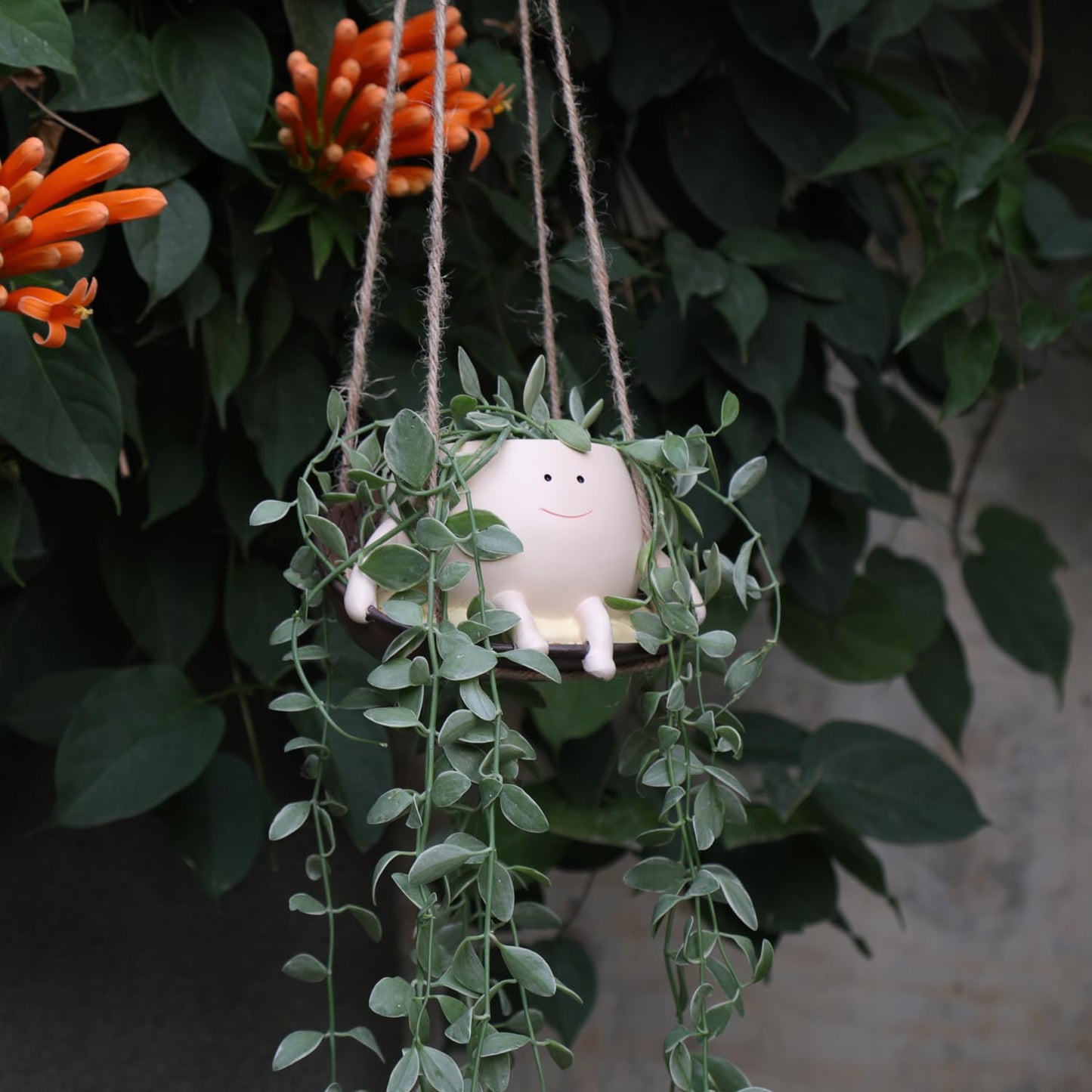 Hanging Swing Chair Planter Pot Smile Face Plant Pot for Indoor Outdoor Plants Cute Head Flower Pots for Succulent String of Pearls Unique Gift on Mother's Day, Birthday, Christmas