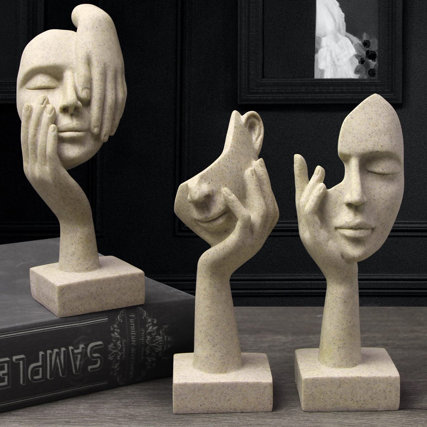 3 Pcs Thinker Statue, Silence is Gold Abstract Art Figurine, No Hear No See No Speak Modern Home Resin Sculptures Decorative Objects