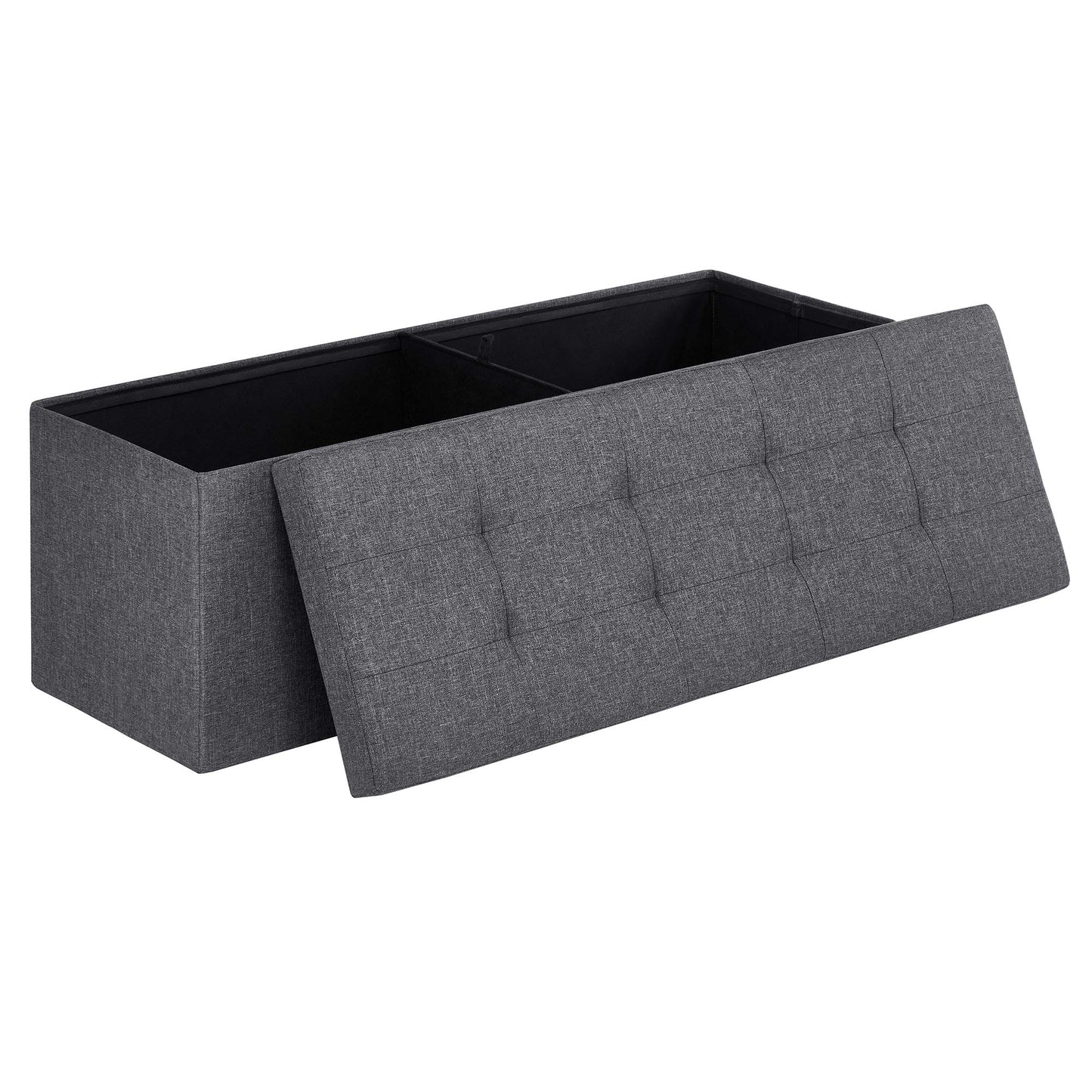 SONGMICS MAZIE Collection - 43 Inches Folding Storage Ottoman Bench, Ottoman Foot Rest, End of Bed Bench, Storage Chest, Load 660 lb, for Living Room, Bedroom, Entryway, Midnight Blue ULSF77IN