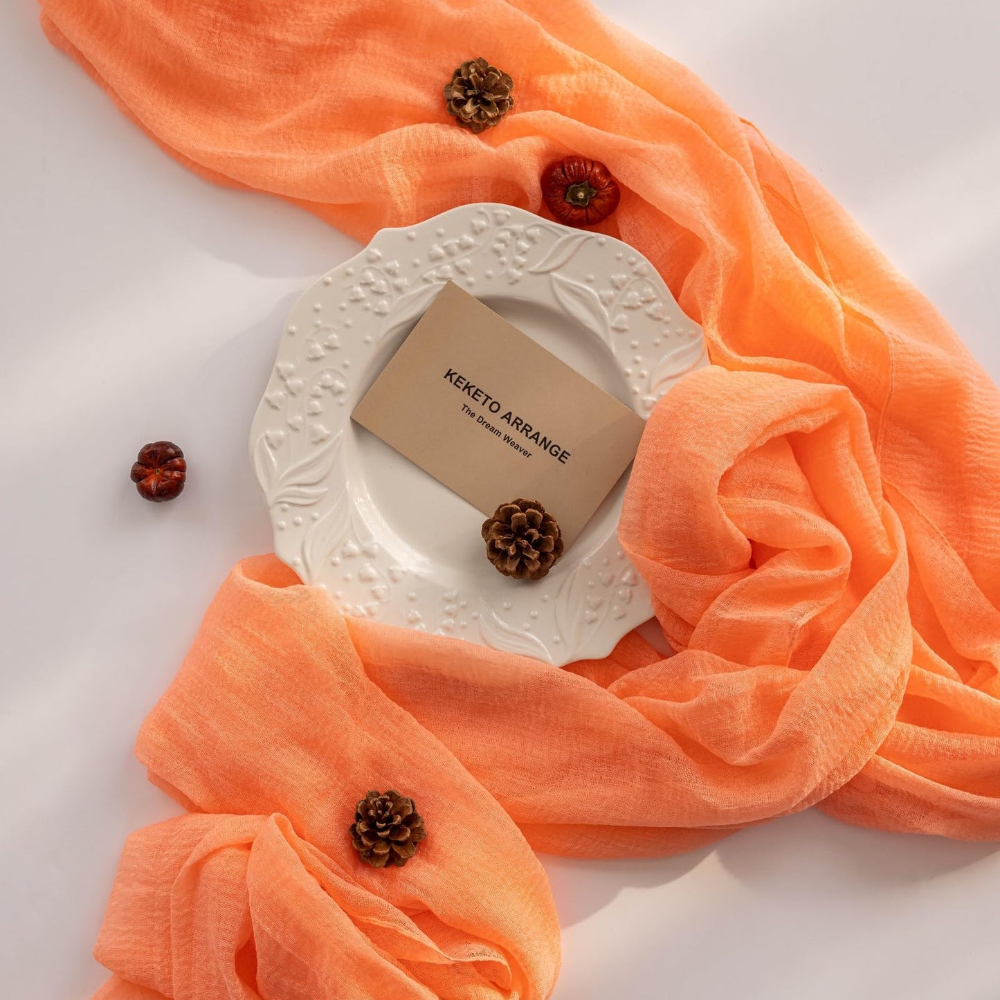 Keketo Fall Table Runner Terracotta Rust Gauze 120 Inch 10 FT Rustic Burnt Orange Cheese Cloth for Wedding Baby Bridal Shower Party Centerpiece Sheer Thanksgiving Fall Decorations