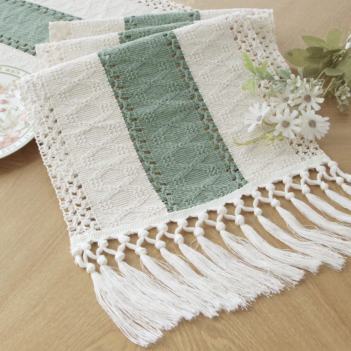 FEXIA Boho Table Runner for Fall Home Decor with Tassels 72 Inches Long Farmhouse Rustic Table Runner (12x72 Inches)