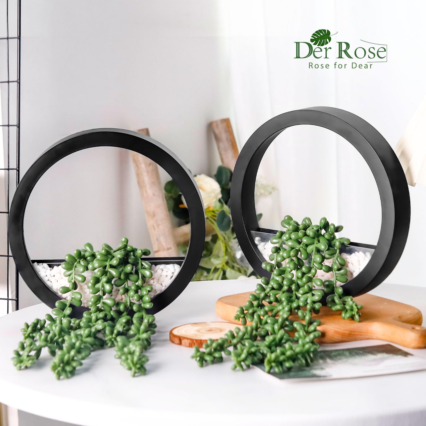 Der Rose 2 Pack Fake Plants Hanging Artificial Succulents Plants in Black Pots