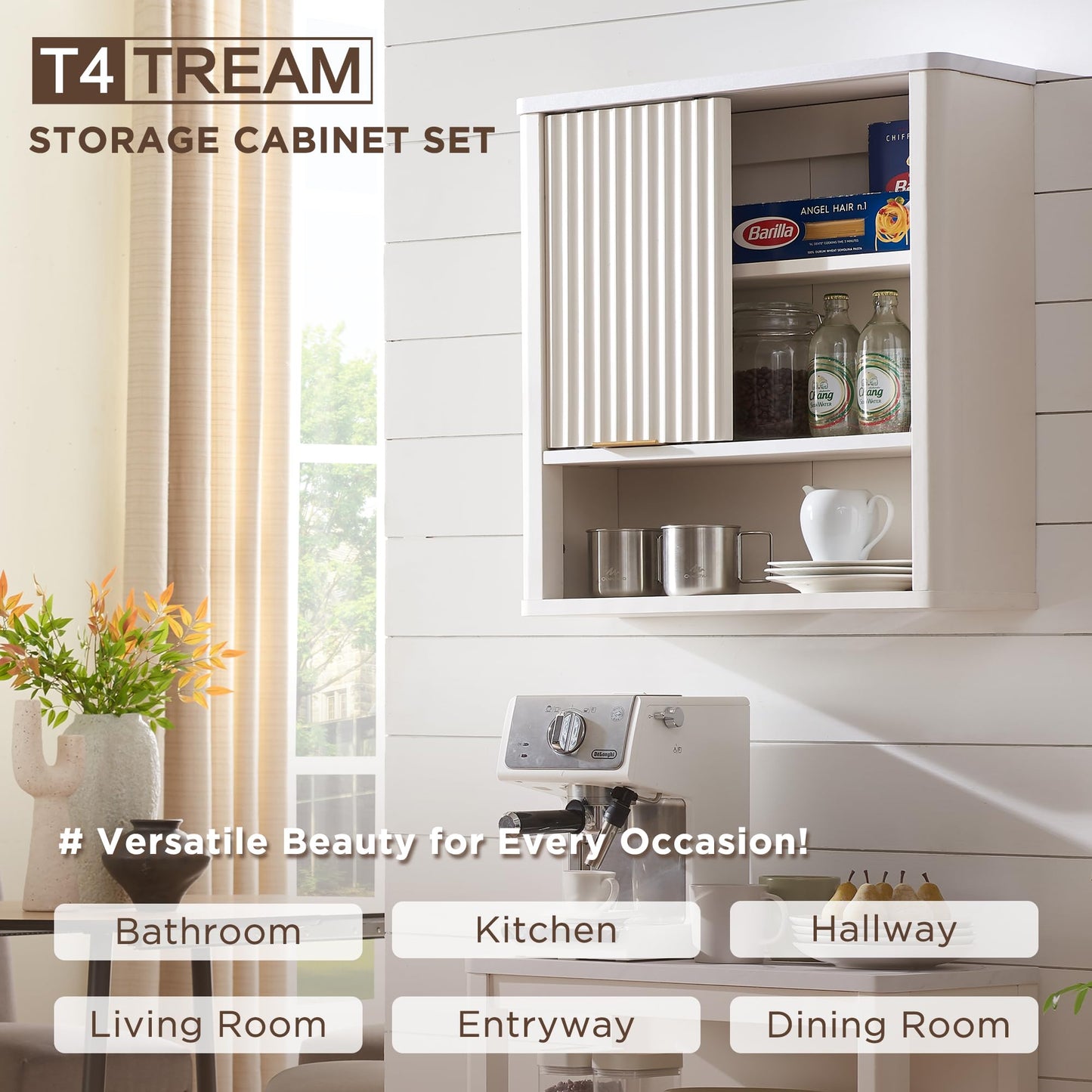 RedLemon Bathroom Wall Cabinet w/Fluted Sliding Door, Modern Medicine Cabinet w/Faux Marble Top & Adjustable Shelf, Curved Profile Wall Mounted Storage Organizer, Natural Oak Color