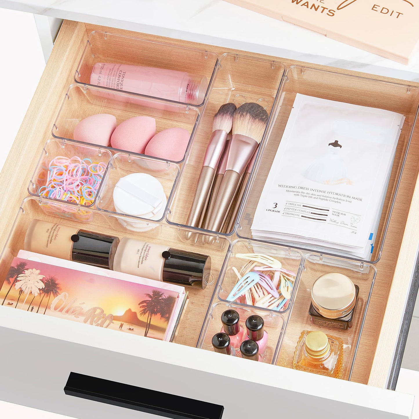 Vtopmart 25 PCS Clear Plastic Drawer Organizers Set, 4-Size Versatile Bathroom and Vanity Drawer Organizer Trays