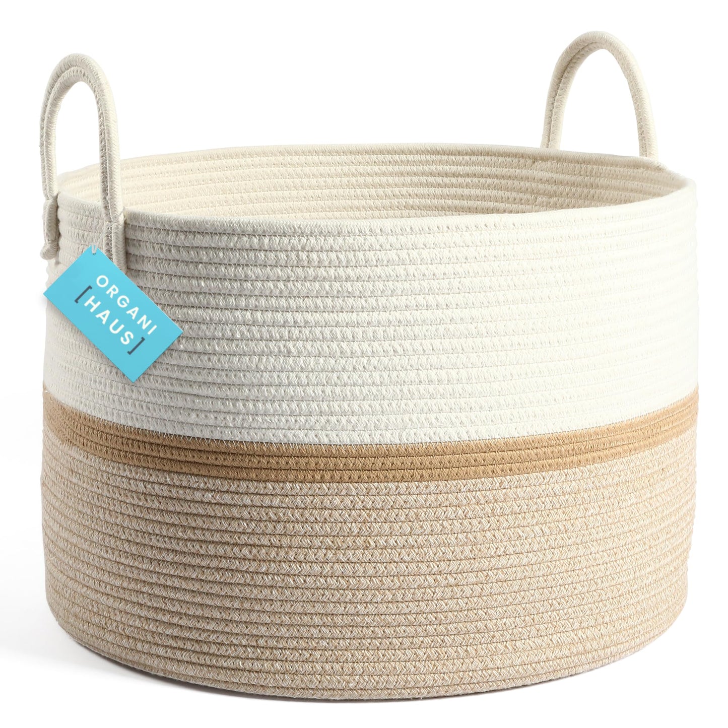 OrganiHaus Large Blanket Basket for Living Room 20x13, Rainbow Rope Basket for Classroom Organization, Toy Storage Basket, Woven Kids Laundry Basket
