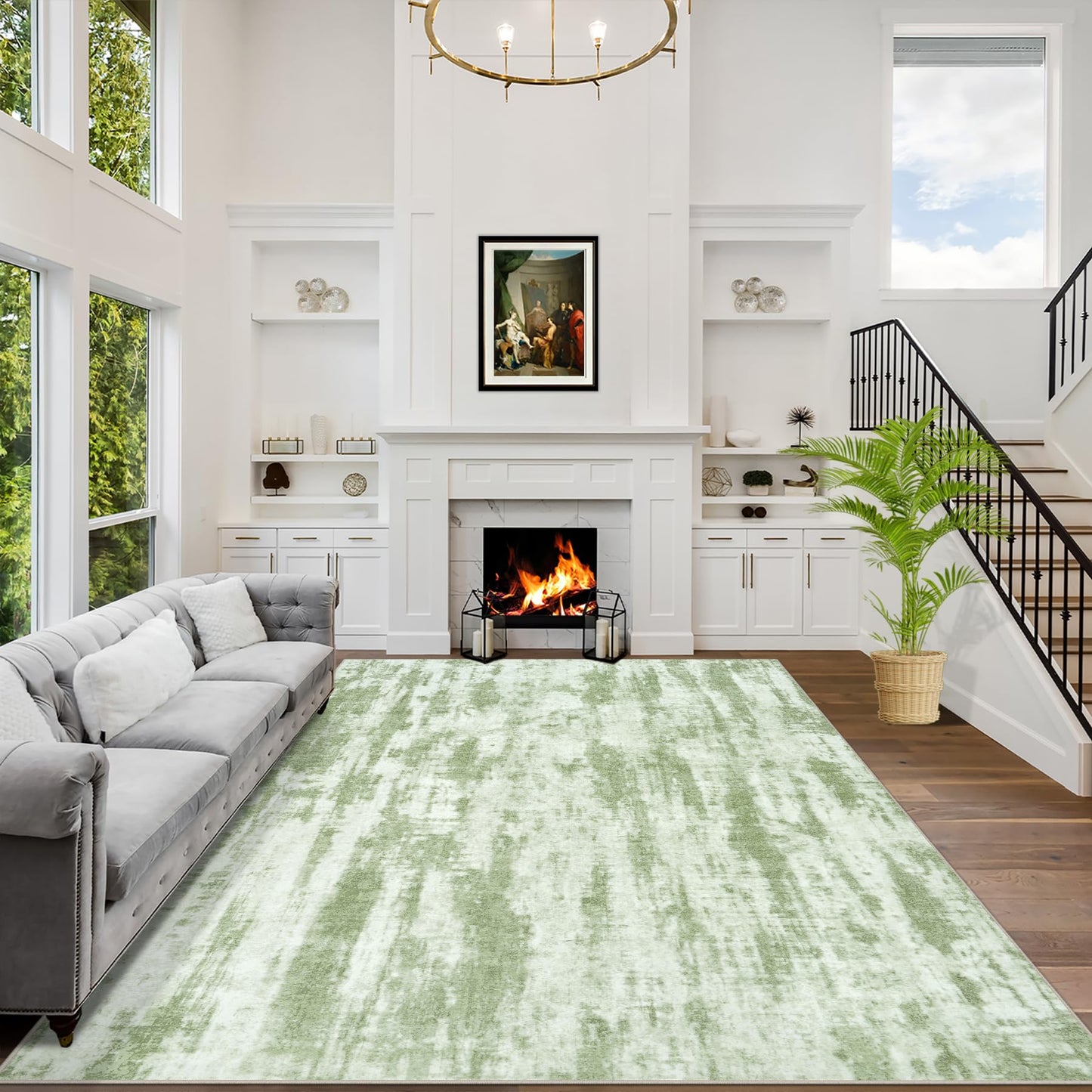 Soft Modern Abstract Living Room Rug Soft Anti-Skid Thin Carpet 9x12 Area Rugs Washable Rug: Indoor Floor Non-Shedding Carpets