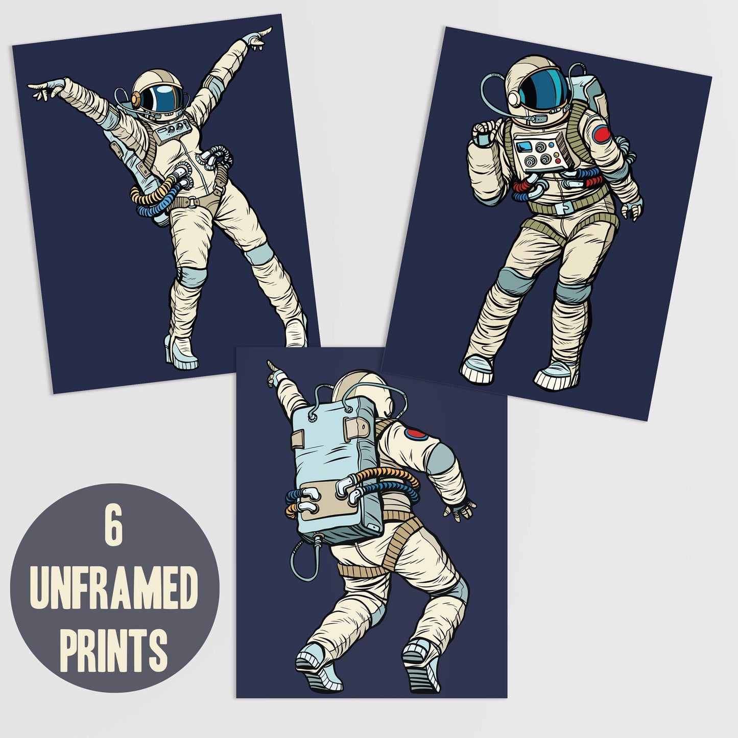 Outer Space Room Decor - Set of 6 Space Posters, 8x10 Dancing Astronaut Wall Prints, Space Wall Art for Boys, Kids & Space Fans, Printed on FSC Certified 100# Cardstock
