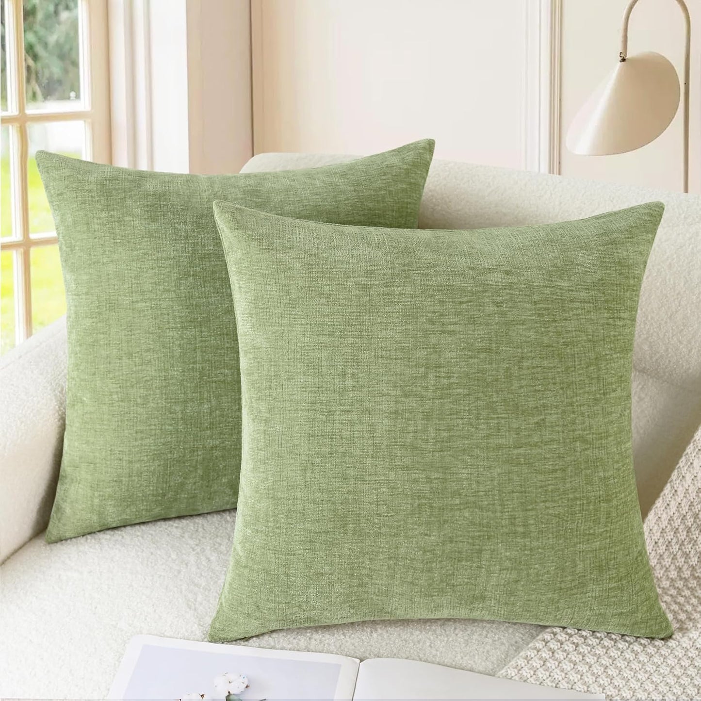 CaliTime Throw Pillow Covers Decorative 18 X 18 Inches Pack of 2 Cozy Chenille Cushion Cases for Couch Sofa Bed Living Room Home Teal