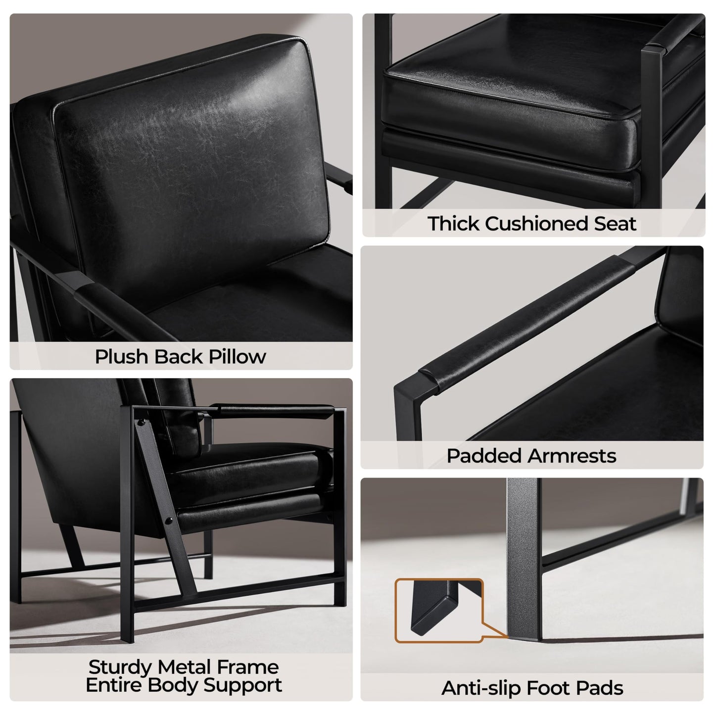 Yaheetech PU Leather Armchairs, Retro Leisure Accent Chair with Extra Soft Padded and Cushion