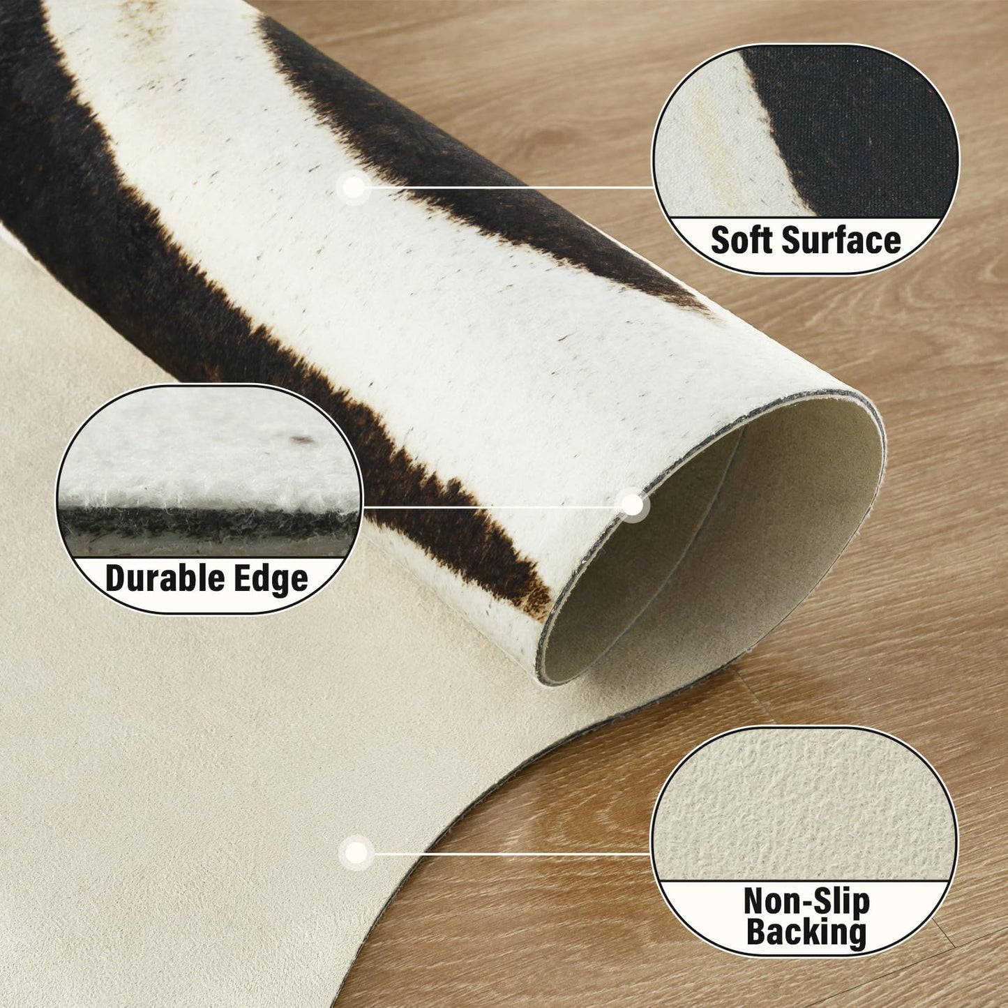 AROGAN Premium Faux Cowhide Rug 4.6 x 5.2 Feet, Sturdy and Large Size Cow Print Rugs, Suitable for Bedroom Living Room Western Decor