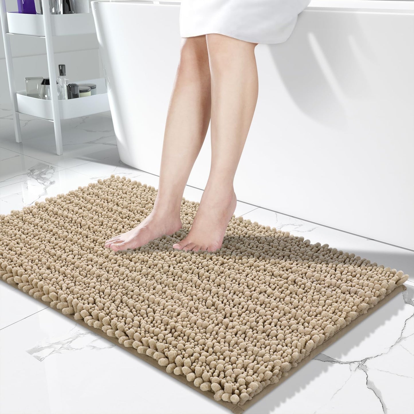 Yimobra Bathroom Rugs Non Slip Washable 32x20 Inch - Ultra Soft Absorbent Chenille Bath Mat, Quick Dry Shaggy Floor Carpet for Tub Shower
