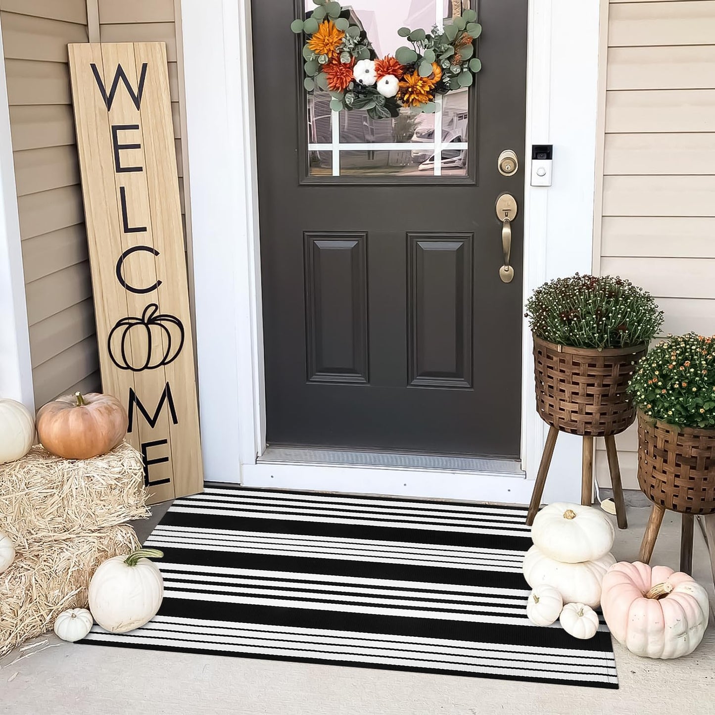 Thanksgiving Black & White Outdoor Rug for Home Decor Products
