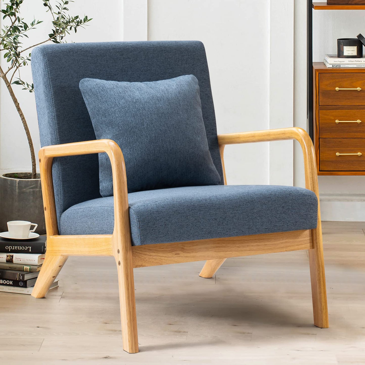ELUCHANG Mid-Century Modern Accent Chair With Lumbar Pillow, Upholstered Armchair