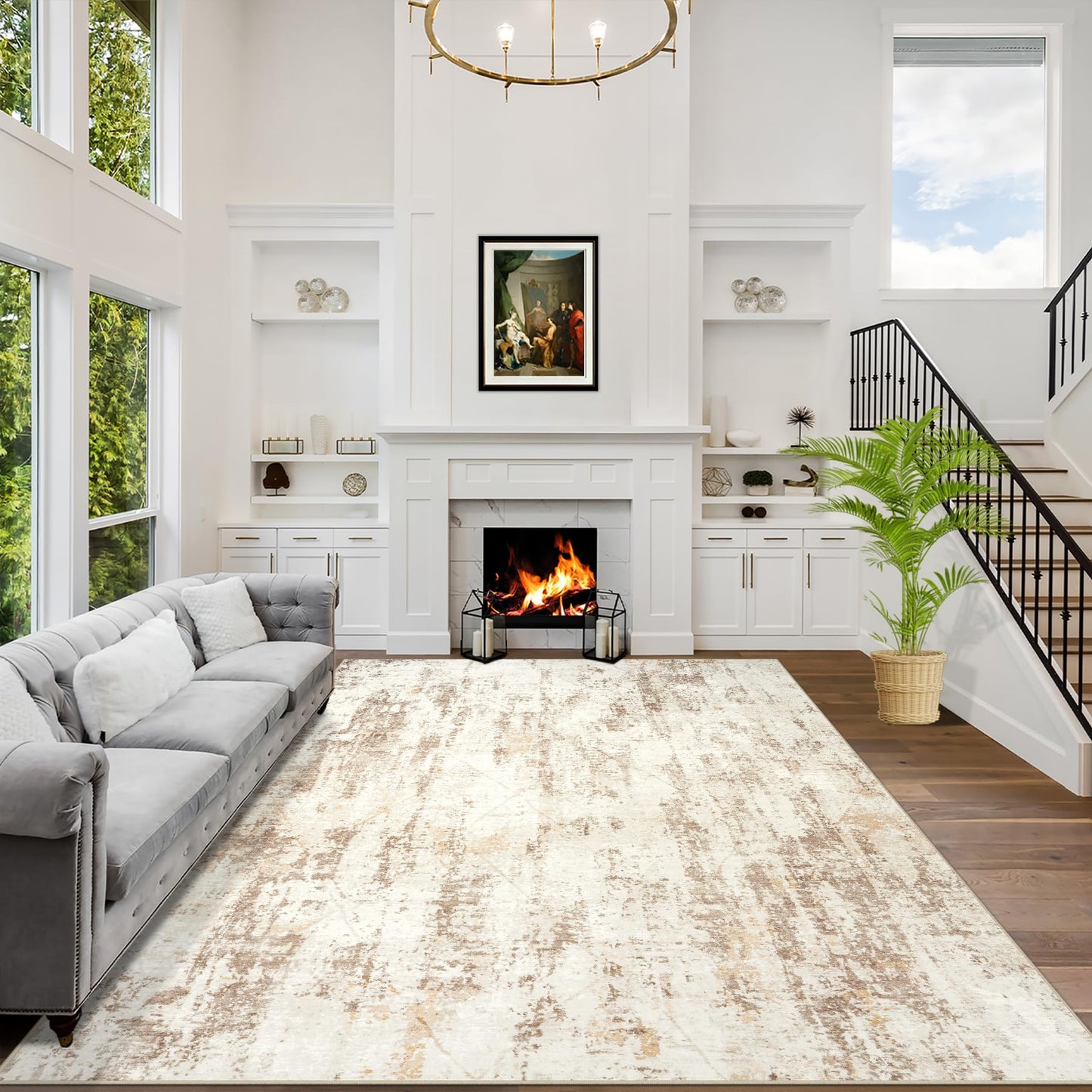 Soft Modern Abstract Living Room Rug Soft Anti-Skid Thin Carpet 9x12 Area Rugs Washable Rug: Indoor Floor Non-Shedding Carpets