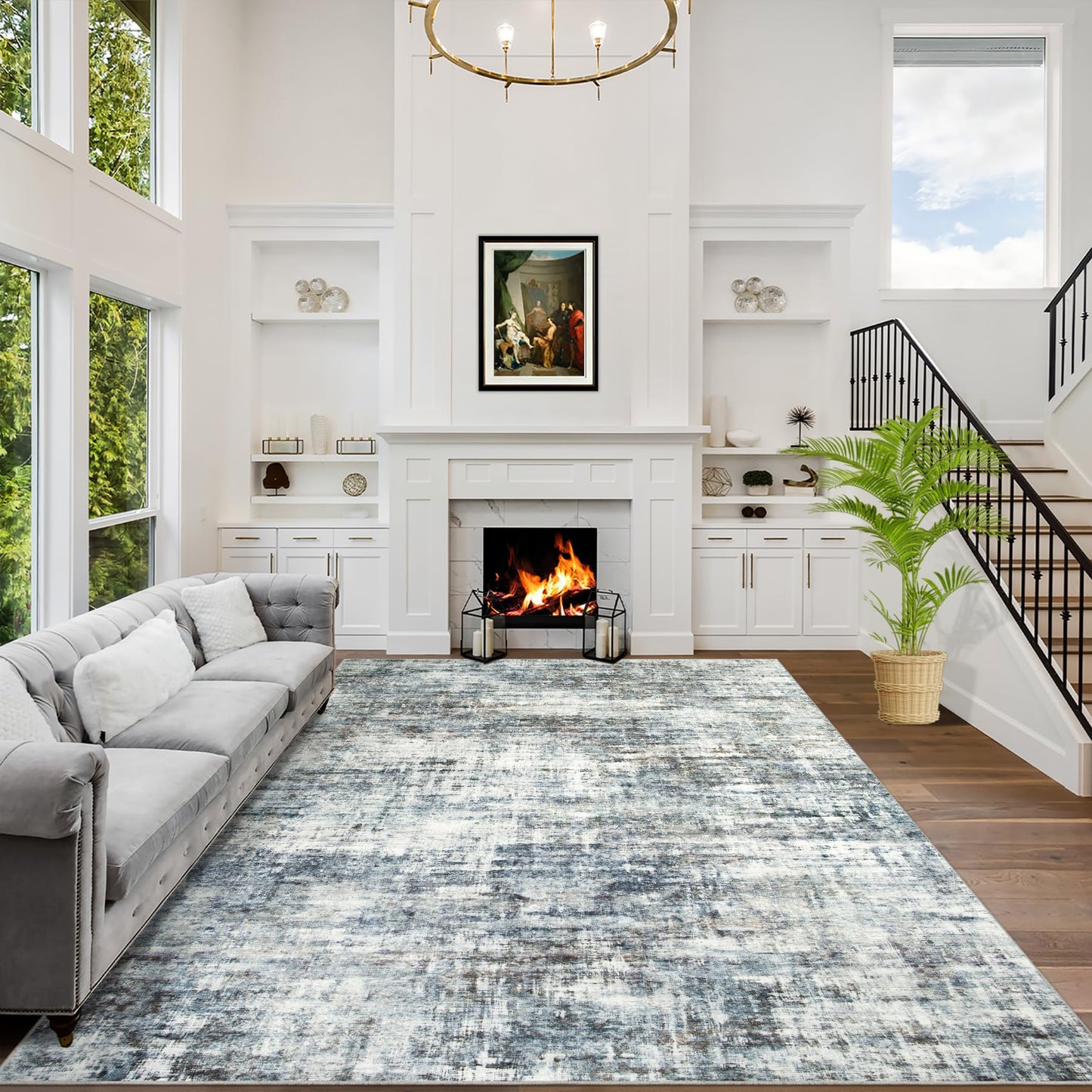 Soft Modern Abstract Living Room Rug Soft Anti-Skid Thin Carpet 9x12 Area Rugs Washable Rug: Indoor Floor Non-Shedding Carpets