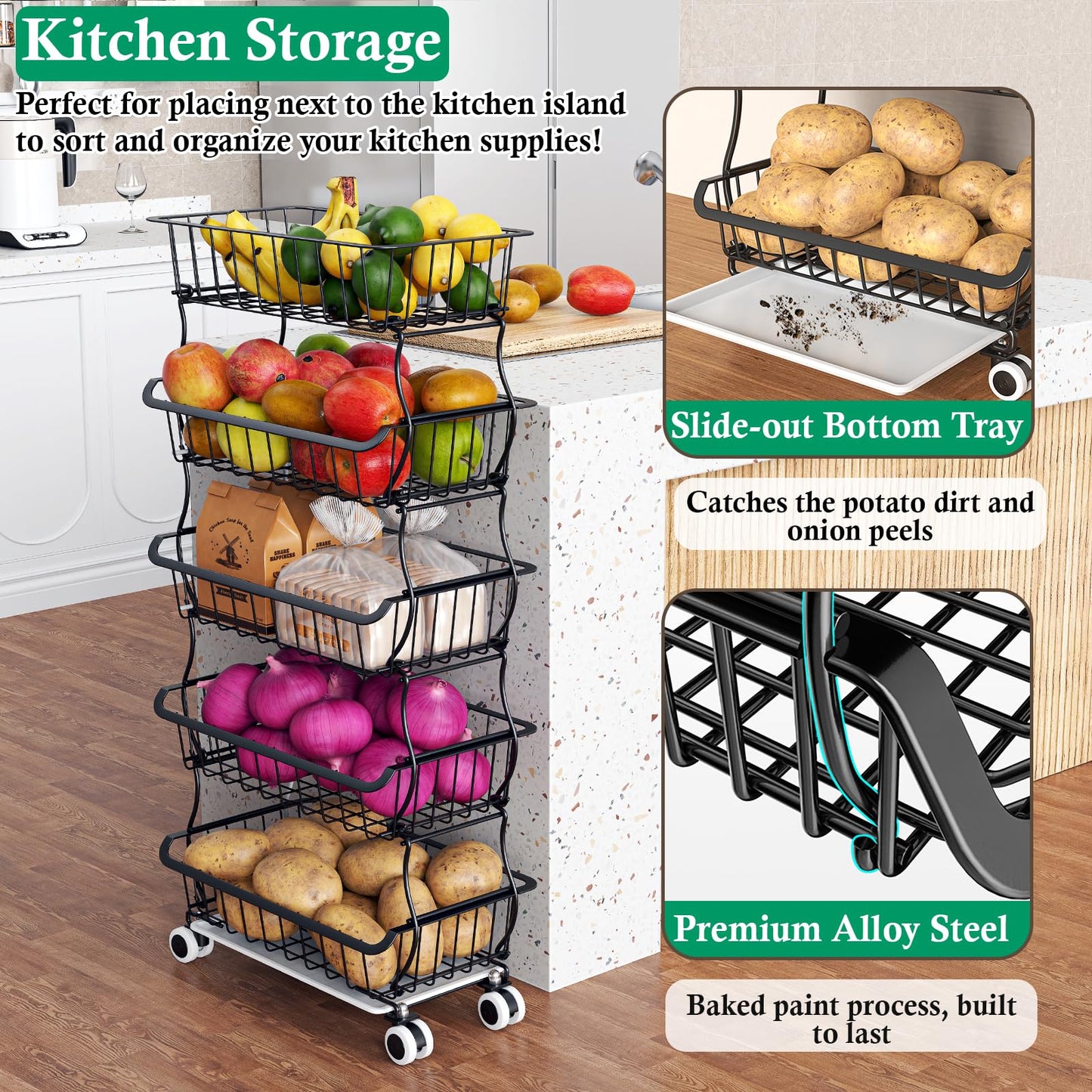3-Tier Rolling Pantry Floor Organizer – a kitchen storage solution for your home improvement needs