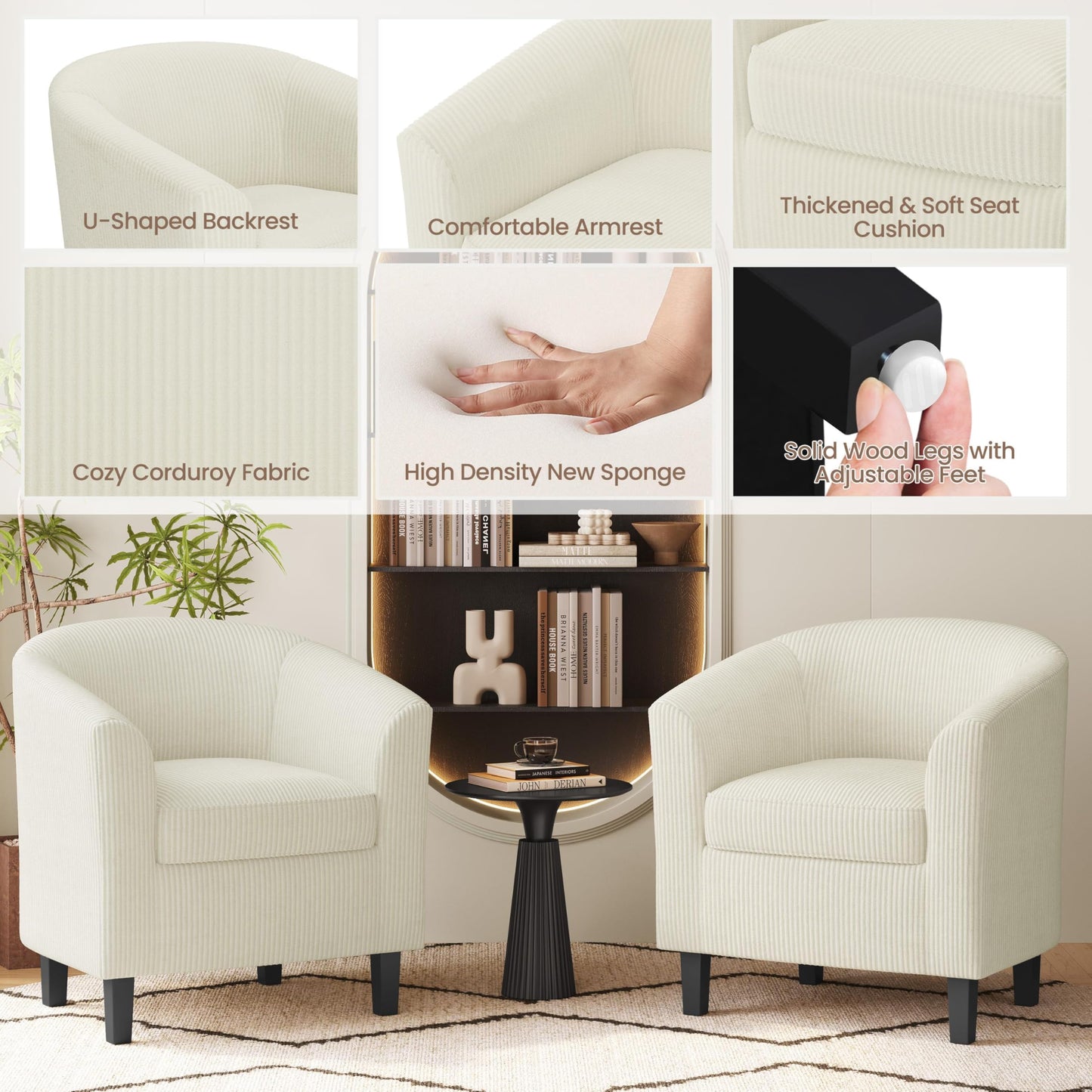 Yaheetech Brown Accent Chairs Set of 2, Faux Leather Barrel Chairs, Comfy Modern Leather Club Armchairs with Soft Seat for Living Room Bedroom Reading Waiting Room, Brown