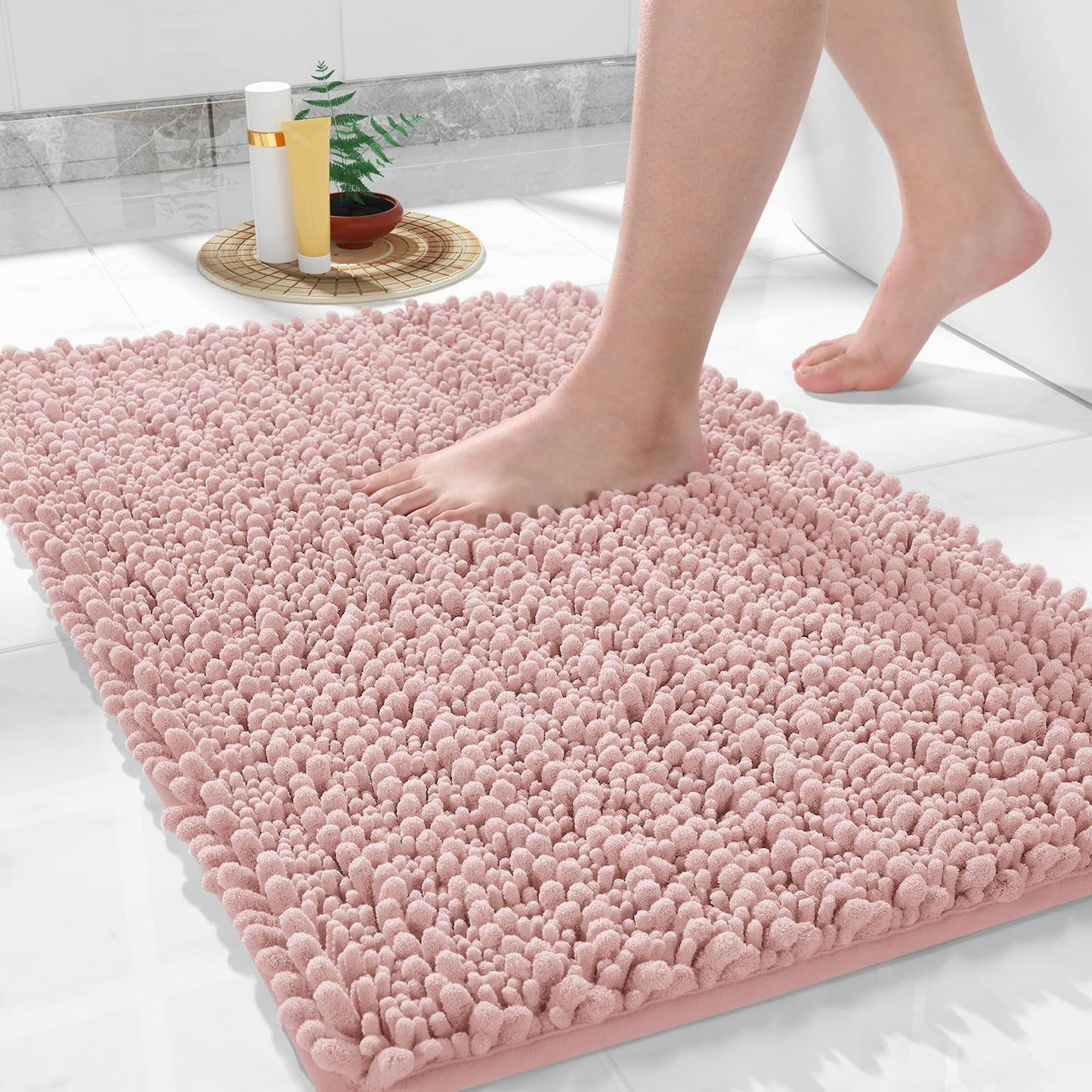 Yimobra Bathroom Rugs Non Slip Washable 32x20 Inch - Ultra Soft Absorbent Chenille Bath Mat, Quick Dry Shaggy Floor Carpet for Tub Shower