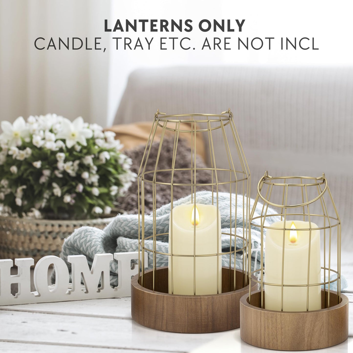 Rustic Farmhouse Lantern Decor Set of 2 - Stylish Decorative Lanterns for Your Living Room, Fireplace Mantle or Kitchen Dining Table - Modern Upscale Beauty for Your Entire Home