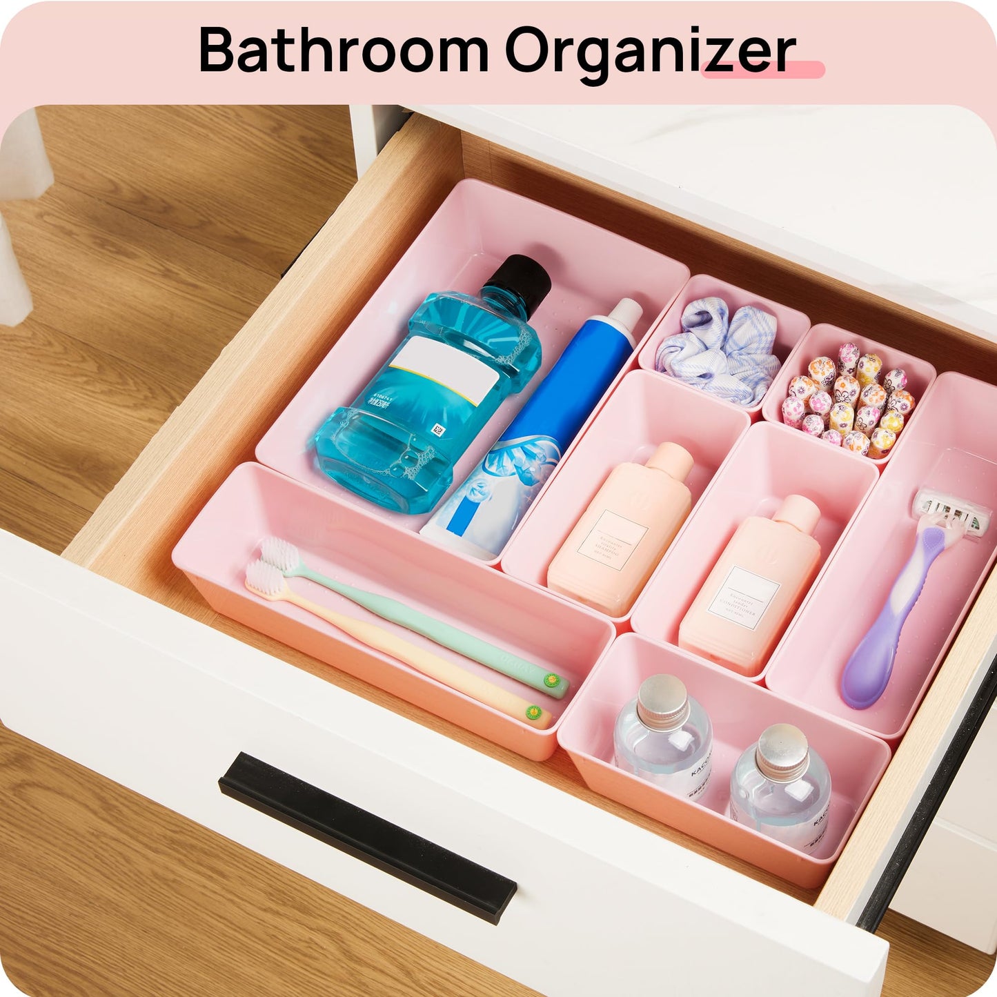 Vtopmart 25 PCS Clear Plastic Drawer Organizers Set, 4-Size Versatile Bathroom and Vanity Drawer Organizer Trays