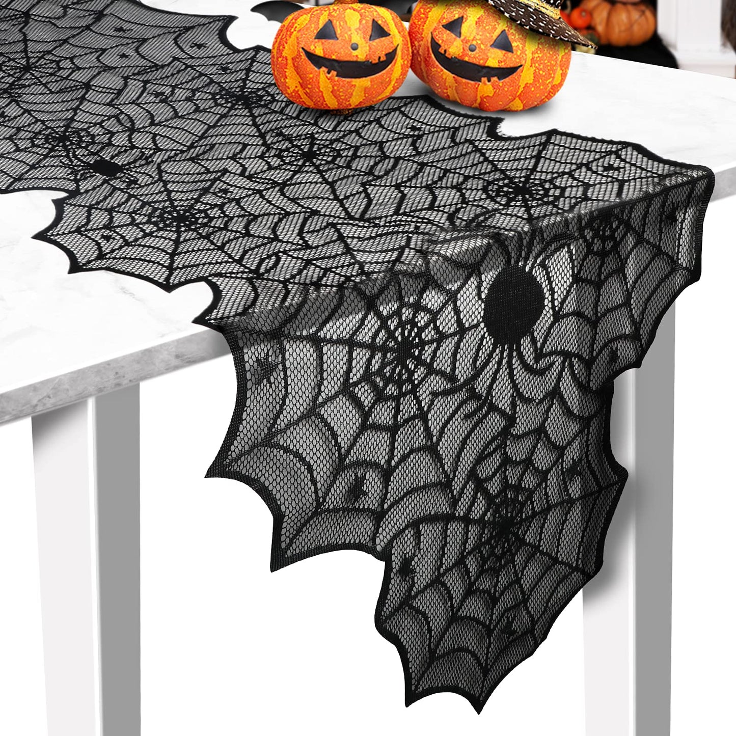 Halloween Table Cloth, Black Spider Web Lace Tablecloth for Rectangle Tables, Gothic Halloween Decor for Masquerade, Scary Movie Nights, Dinner Party Table Decorations 60 x 71 inch