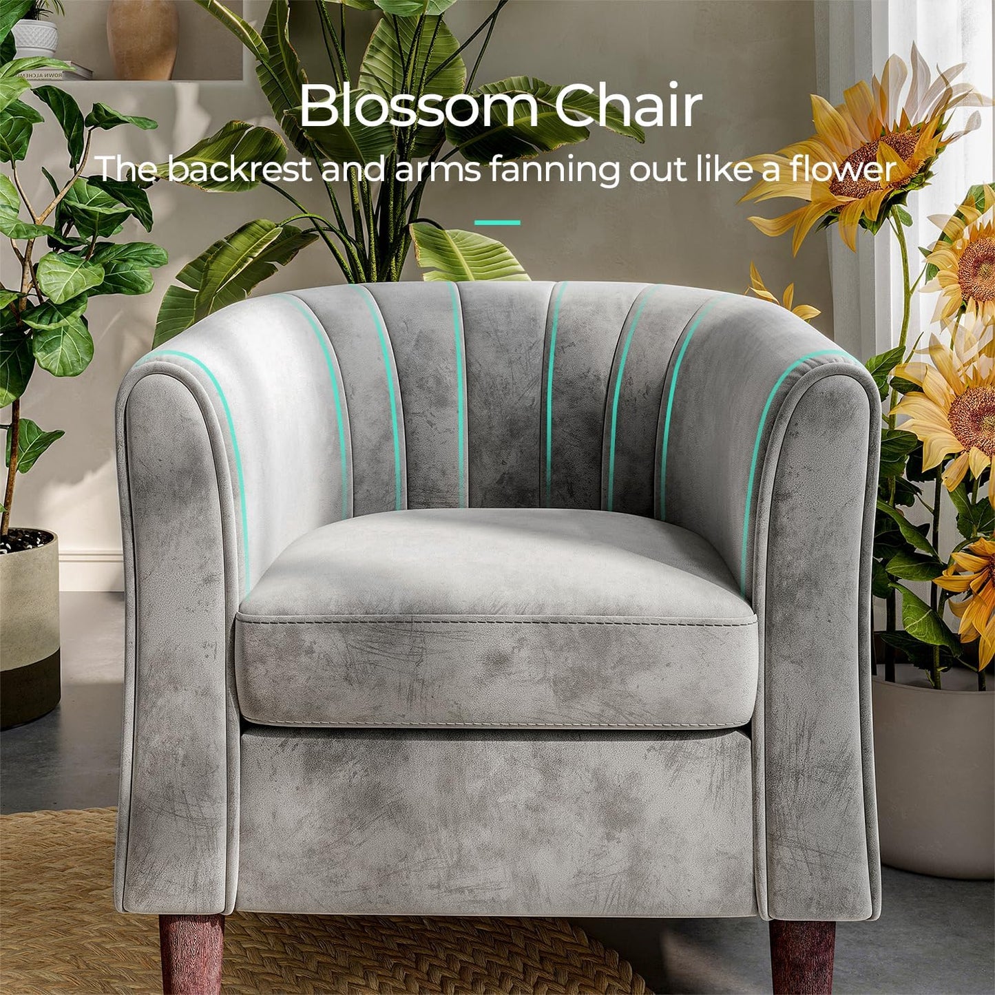 LINSY Accent Chair with Ottoman, Modern Barrel Chair Comfy Armchair with Footrest