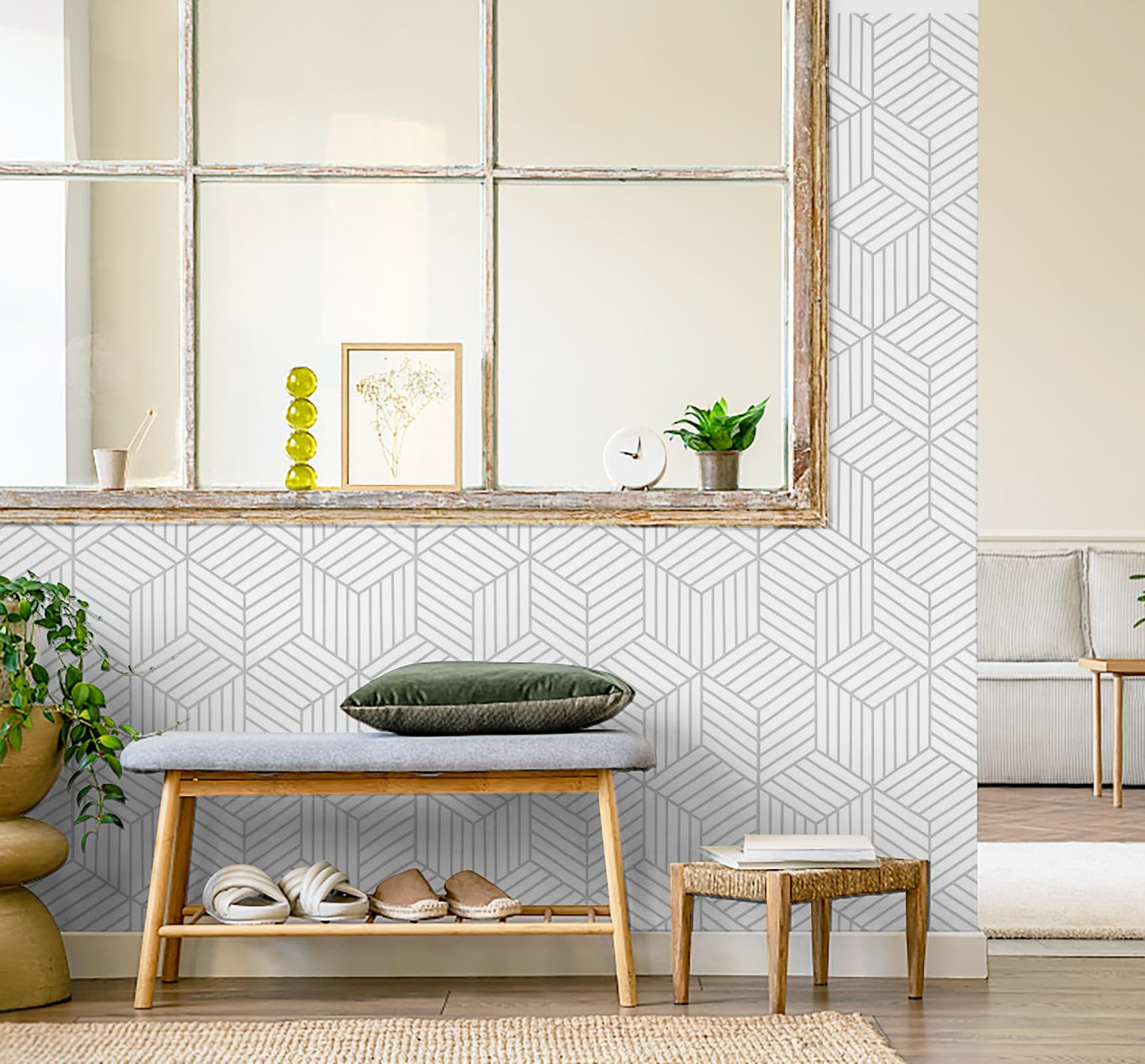CiCiwind Peel and Stick Wallpaper Boho Wall Paper Modern White and Gold Geometric Contact Paper for Cabinets Removable Self Adhesive Bathroom Wallpaper for Bedroom Papel Tapiz para Pared 15.7"x78.7"