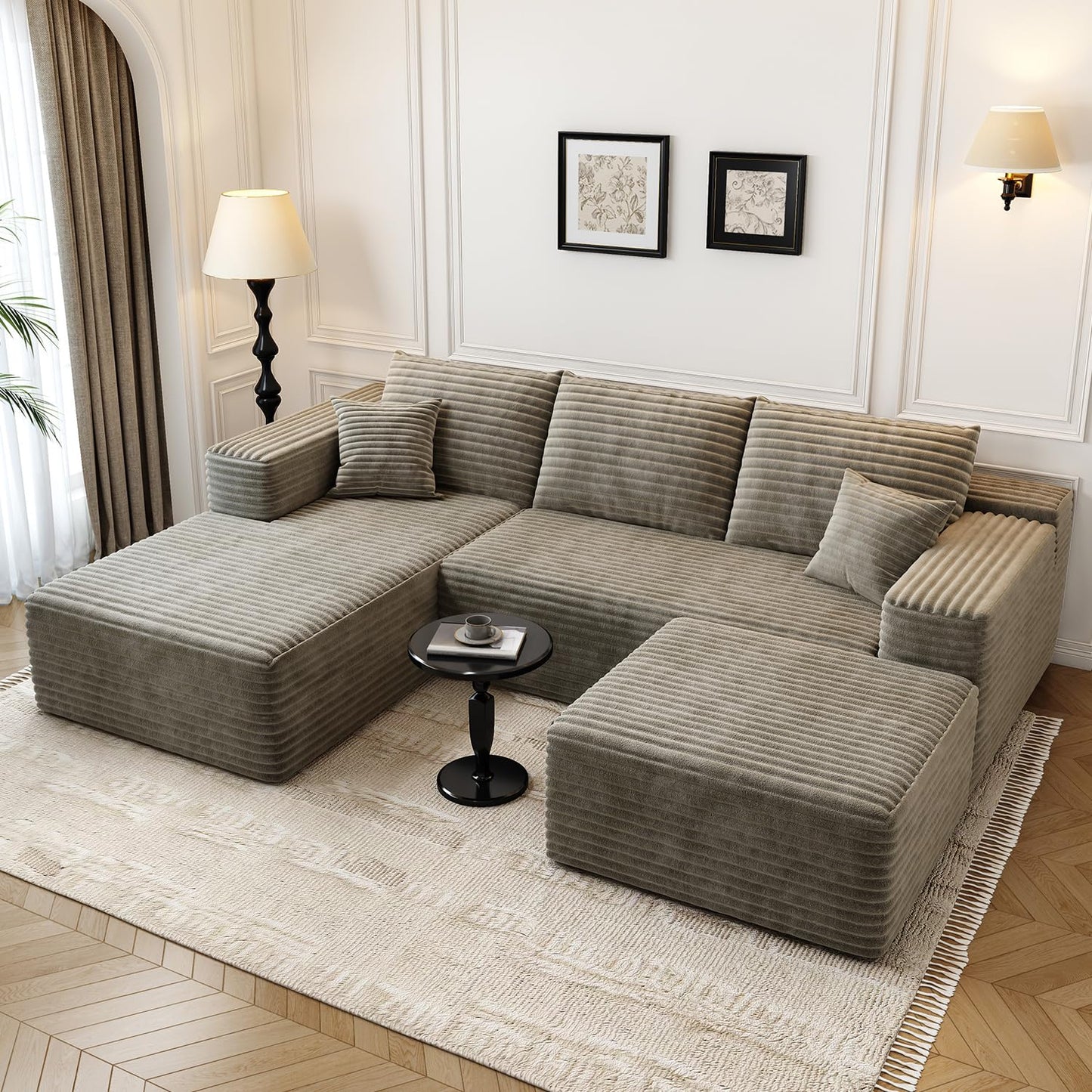 107.5" Cloud Modular Sectional Sofa with 1 Ottoman,Modern Minimalist Upholstered Couches, Comfort U Shaped Sofa for Living Room,Deep Seat Corner Couch,No Assembly Required (Black,Left Facing Chaise)