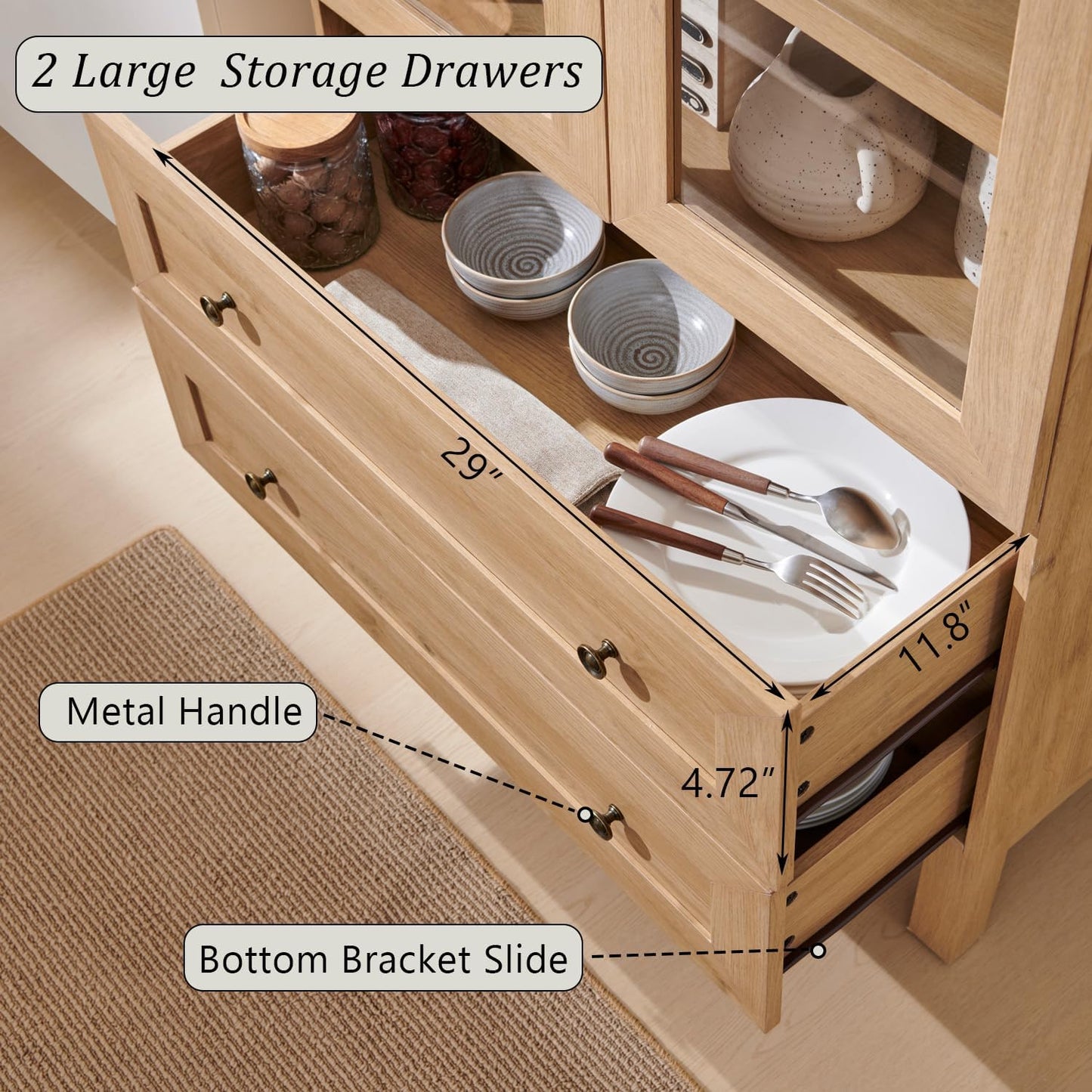 71" Tall Arched Kitchen Pantry, Modern Farmhouse Wood Kitchens Storage Cabinets with 2 Large Drawers and Adjustable Shelves