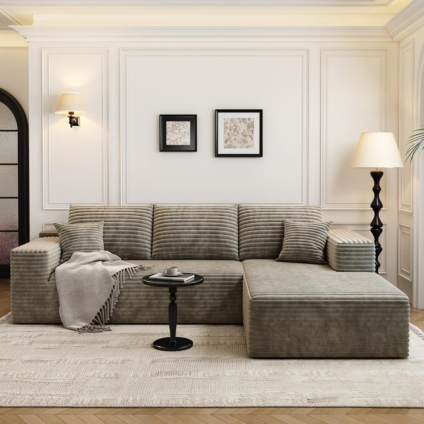 107.5" Cloud Modular Sectional Sofa with 1 Ottoman,Modern Minimalist Upholstered Couches, Comfort U Shaped Sofa for Living Room,Deep Seat Corner Couch,No Assembly Required (Black,Left Facing Chaise)
