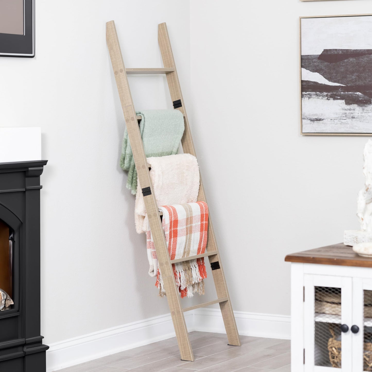 Rustic Decorative Farmhouse Blanket Storage, Quilt Rack, Ladder Shelf, Easy Assembly