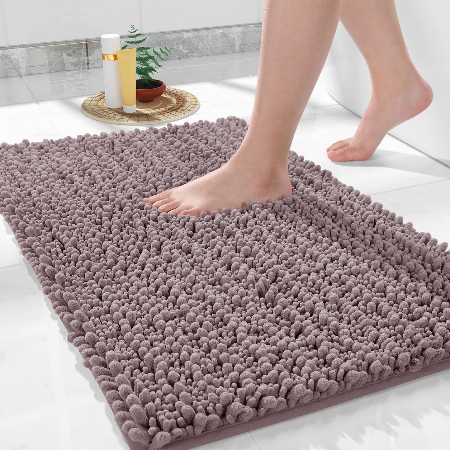 Yimobra Bathroom Rugs Non Slip Washable 32x20 Inch - Ultra Soft Absorbent Chenille Bath Mat, Quick Dry Shaggy Floor Carpet for Tub Shower