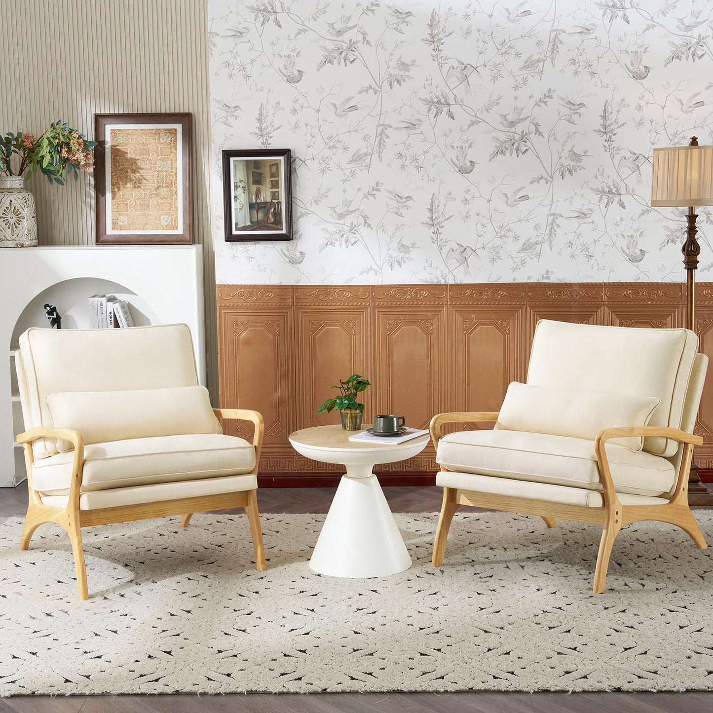 ELUCHANG Mid-Century Modern Accent Chair With Lumbar Pillow, Upholstered Armchair