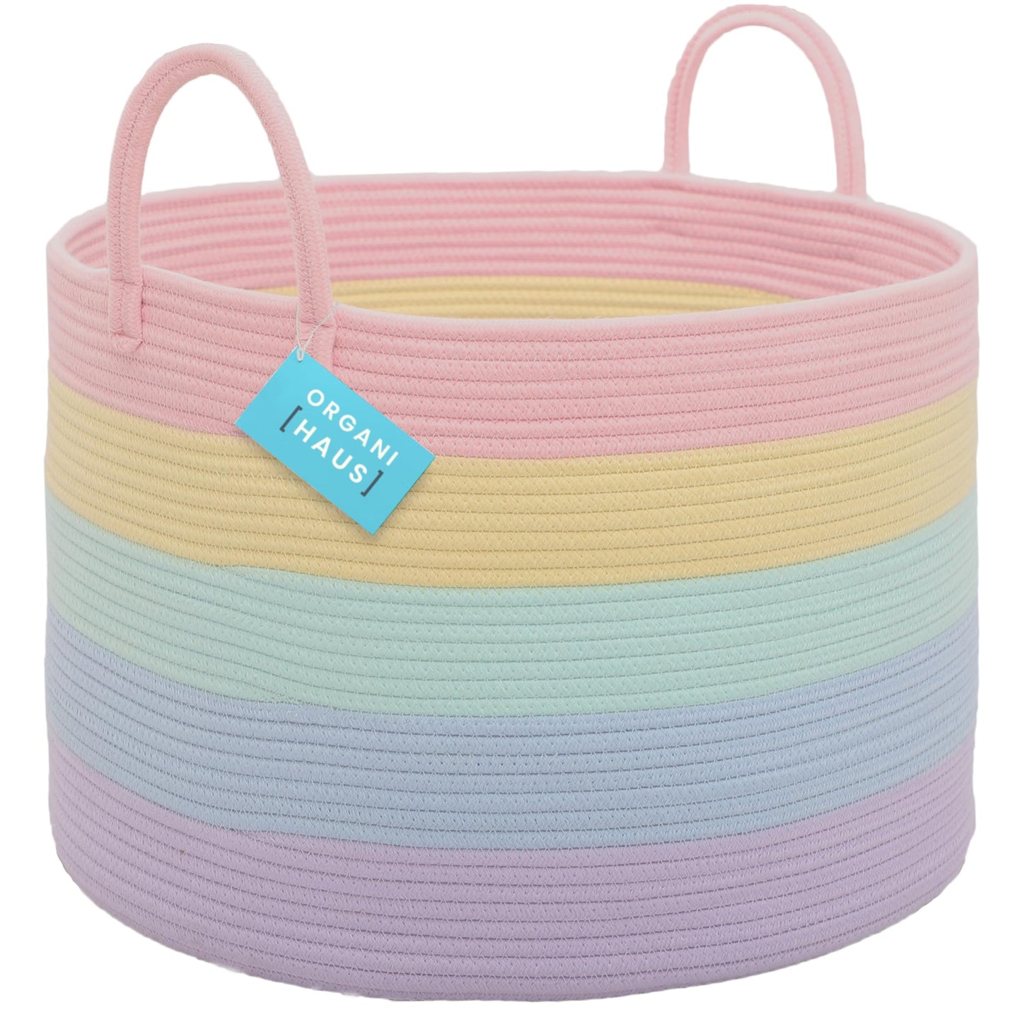OrganiHaus Large Blanket Basket for Living Room 20x13, Rainbow Rope Basket for Classroom Organization, Toy Storage Basket, Woven Kids Laundry Basket