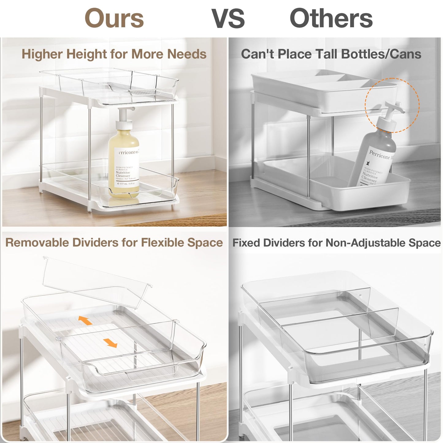 Delamu 2 Sets of 2-Tier Multi-Purpose Bathroom Under Sink Organizers and Storage, Stackable Kitchen Pantry Organization