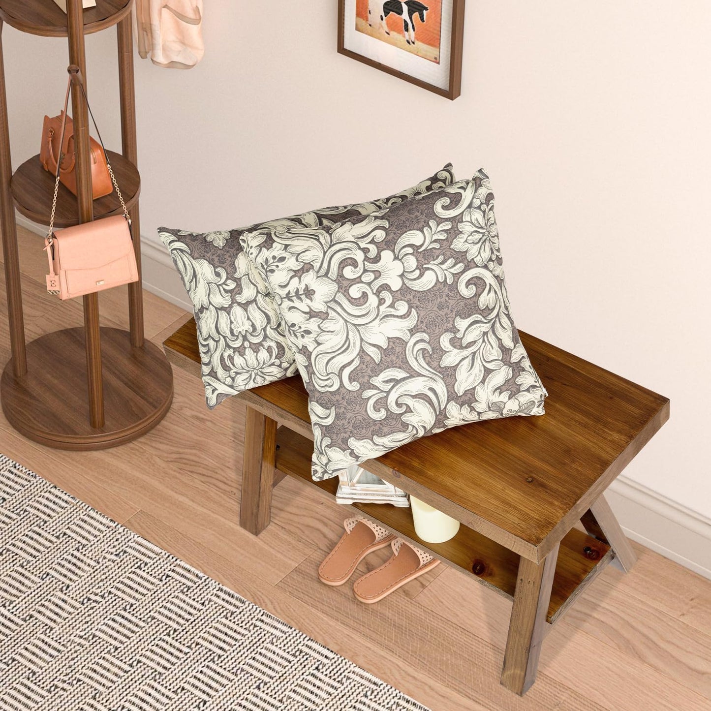 Wnutrees 43" Farmhouse Wood Bench, Long Rustic Indoor Storage Bench for Entryway, Living Room, Dining Room, Solid Wood Construction, Original Wood
