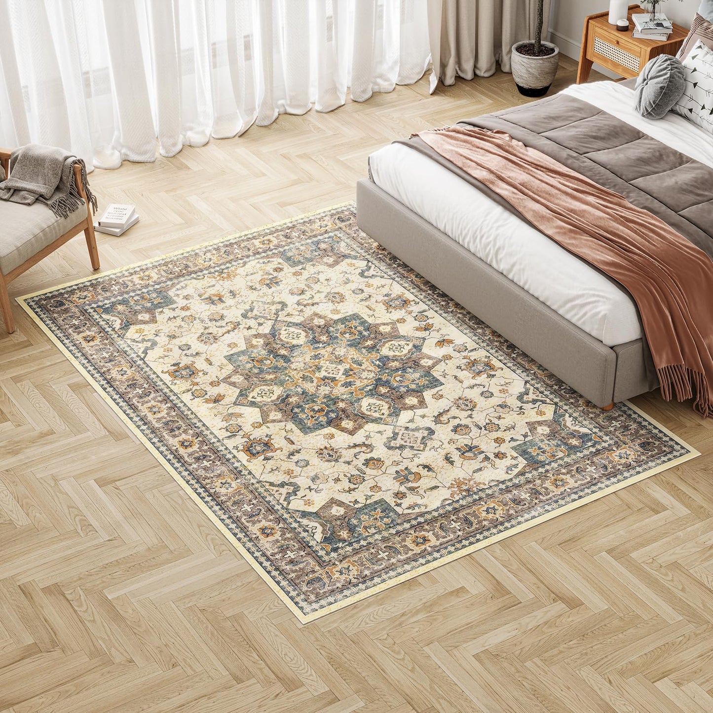 Dripex Vintage Runner Rug-2x8 Washable Distressed Hallway Runner Oriental Medallion Carpet Non-Slip Stain-Resistant Kitchen Mat Foldable Thin Accent Rug for Entrance Living Room Bedroom