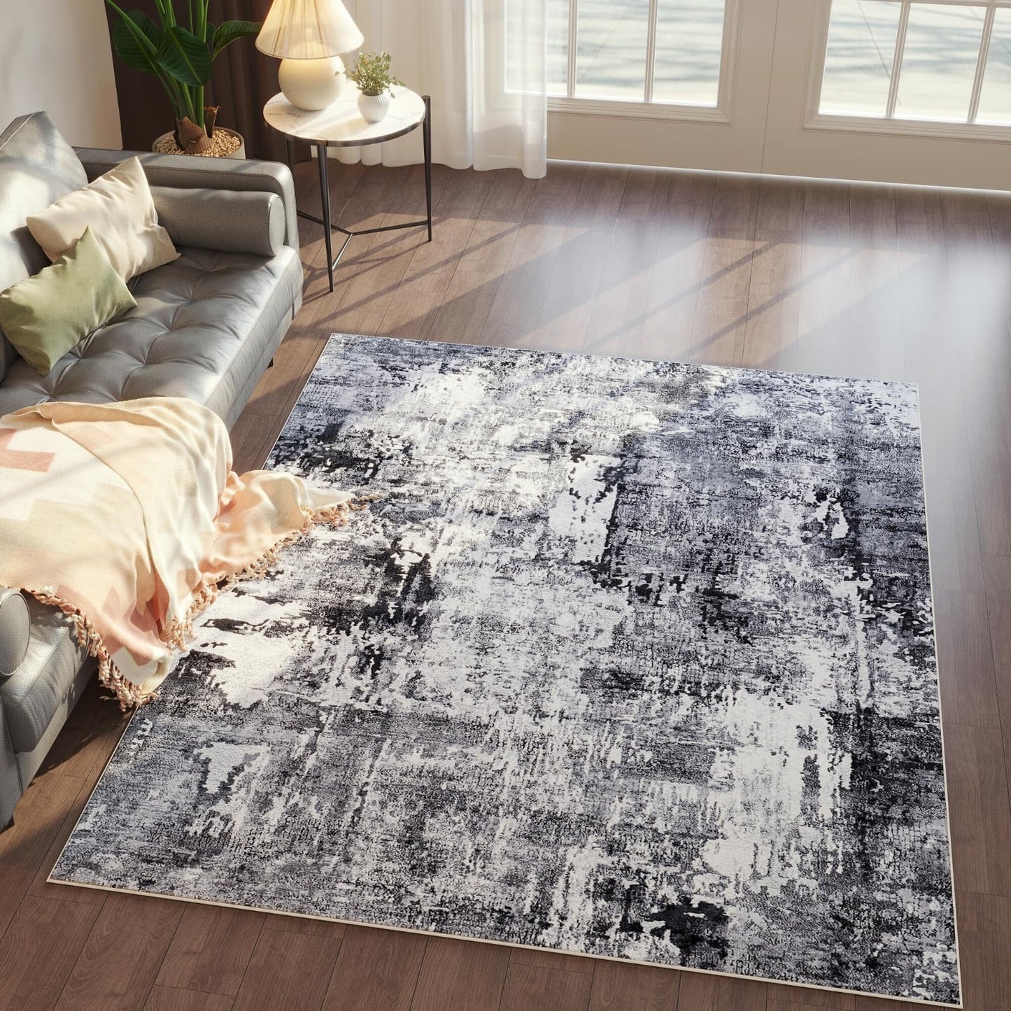 Washable Rug Boho Soft Abstract Pattern Non-Slip Area Rug 5x7 Non-Shedding Faux Wool Vintage