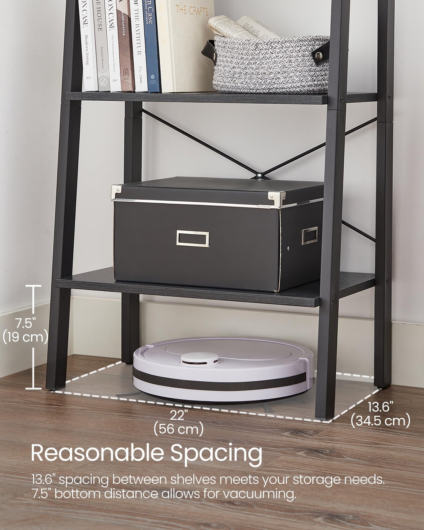 VASAGLE Ladder Shelf, 5-Tier Bookshelf, Storage Rack, Bookcase with Steel Frame, for Living Room, Home Office