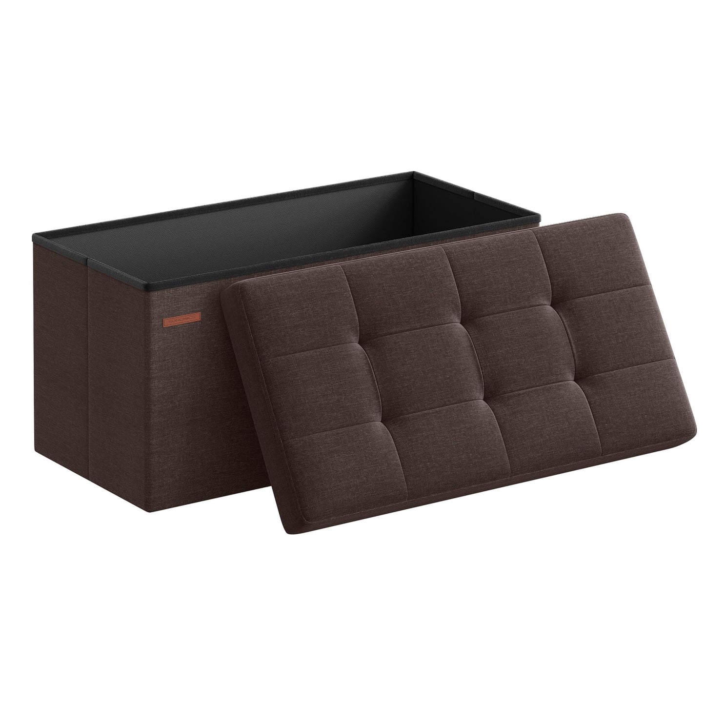 SONGMICS MAZIE Collection - 43 Inches Folding Storage Ottoman Bench, Ottoman Foot Rest, End of Bed Bench, Storage Chest, Load 660 lb, for Living Room, Bedroom, Entryway, Midnight Blue ULSF77IN