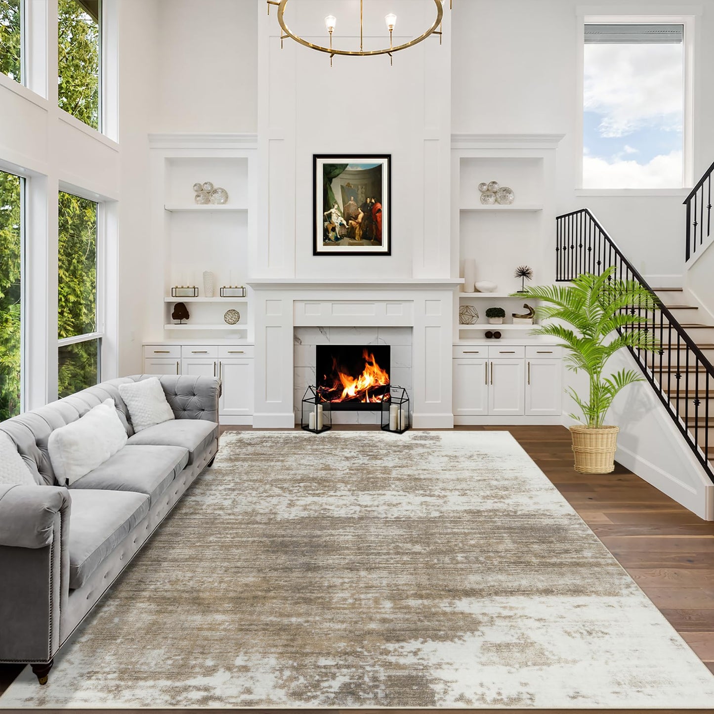 Soft Modern Abstract Living Room Rug Soft Anti-Skid Thin Carpet 9x12 Area Rugs Washable Rug: Indoor Floor Non-Shedding Carpets