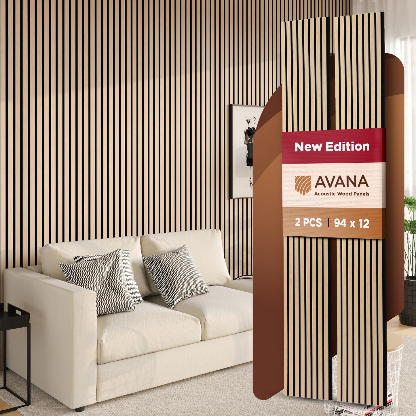 Avana Acoustic Wood Wall Panels – 94.4 x 12.6 Inch Dark Walnut Acoustic Panels 4 PCs – Wall Panels For Interior Wall Decor for Homes, Offices