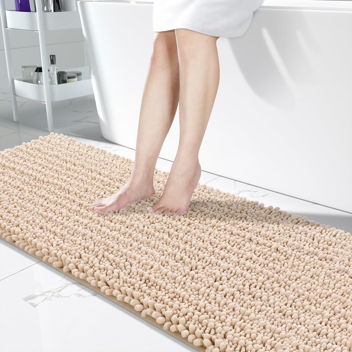 Yimobra Bathroom Rugs Non Slip Washable 32x20 Inch - Ultra Soft Absorbent Chenille Bath Mat, Quick Dry Shaggy Floor Carpet for Tub Shower