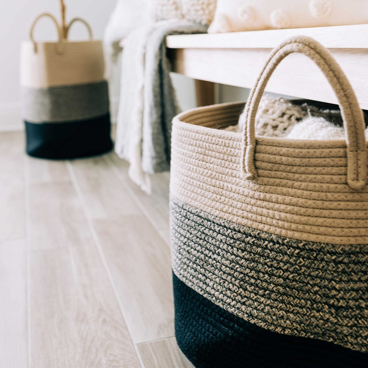 OrganiHaus Large Blanket Basket for Living Room 20x13, Rainbow Rope Basket for Classroom Organization, Toy Storage Basket, Woven Kids Laundry Basket