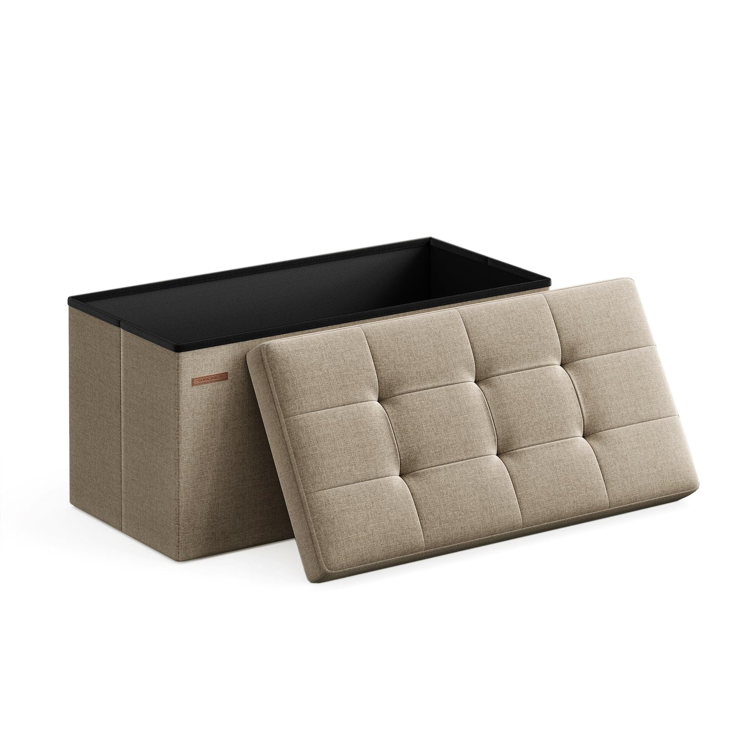 SONGMICS MAZIE Collection - 43 Inches Folding Storage Ottoman Bench, Ottoman Foot Rest, End of Bed Bench, Storage Chest, Load 660 lb, for Living Room, Bedroom, Entryway, Midnight Blue ULSF77IN