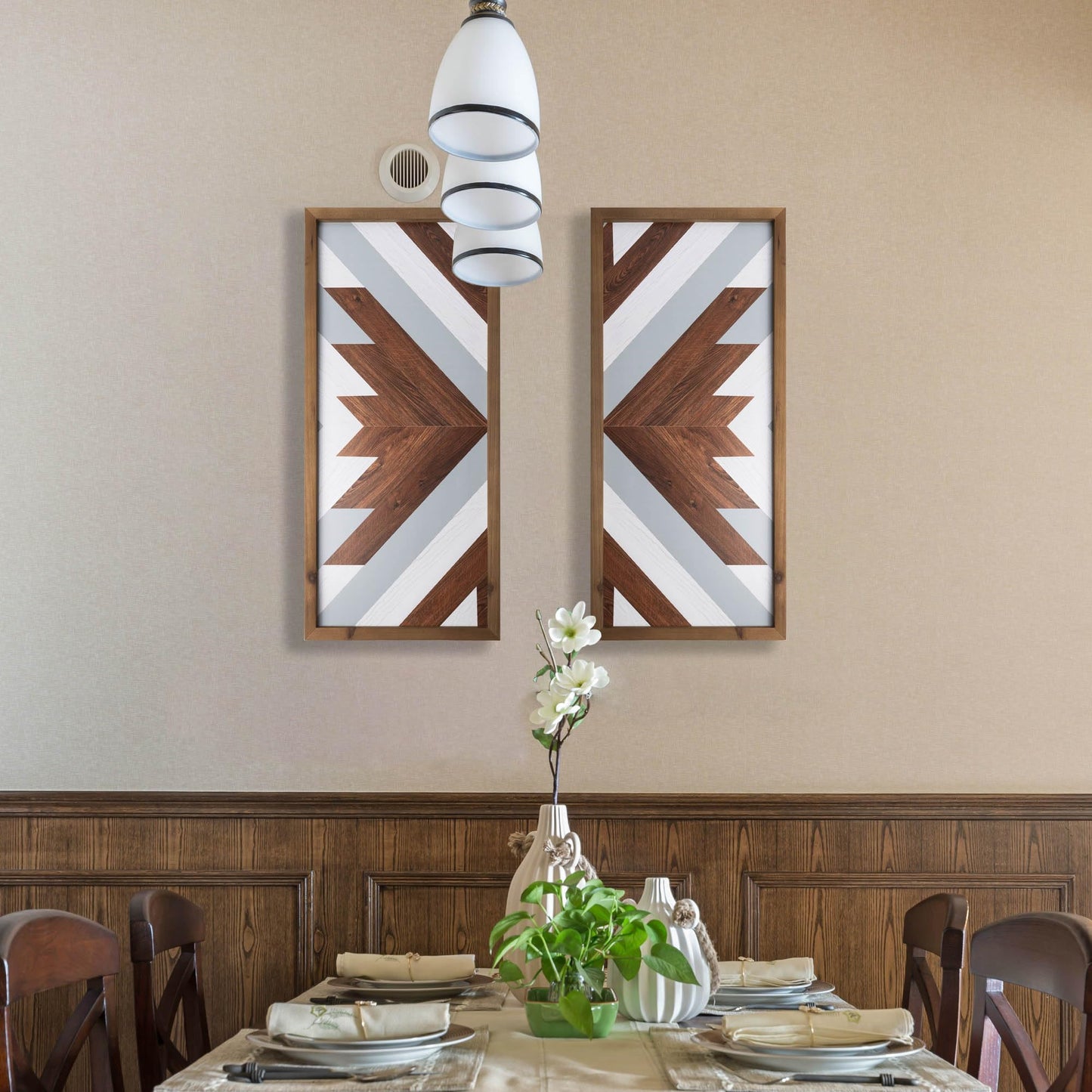 2 Pcs Western Aztec Wall Decor With Wood Framed, 20.9x9.8 Inch Wooden Southwestern Boho Wall Art, Native American Living Room Bedroom Guest Bathroom Rustic Decorations for Home