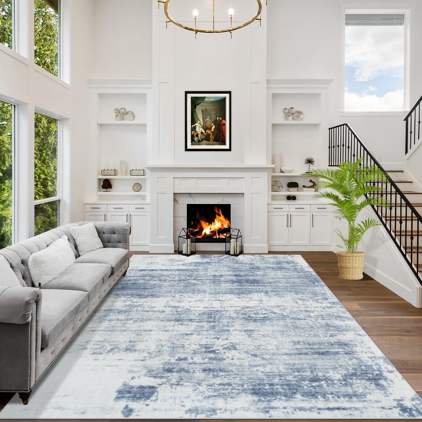 Soft Modern Abstract Living Room Rug Soft Anti-Skid Thin Carpet 9x12 Area Rugs Washable Rug: Indoor Floor Non-Shedding Carpets