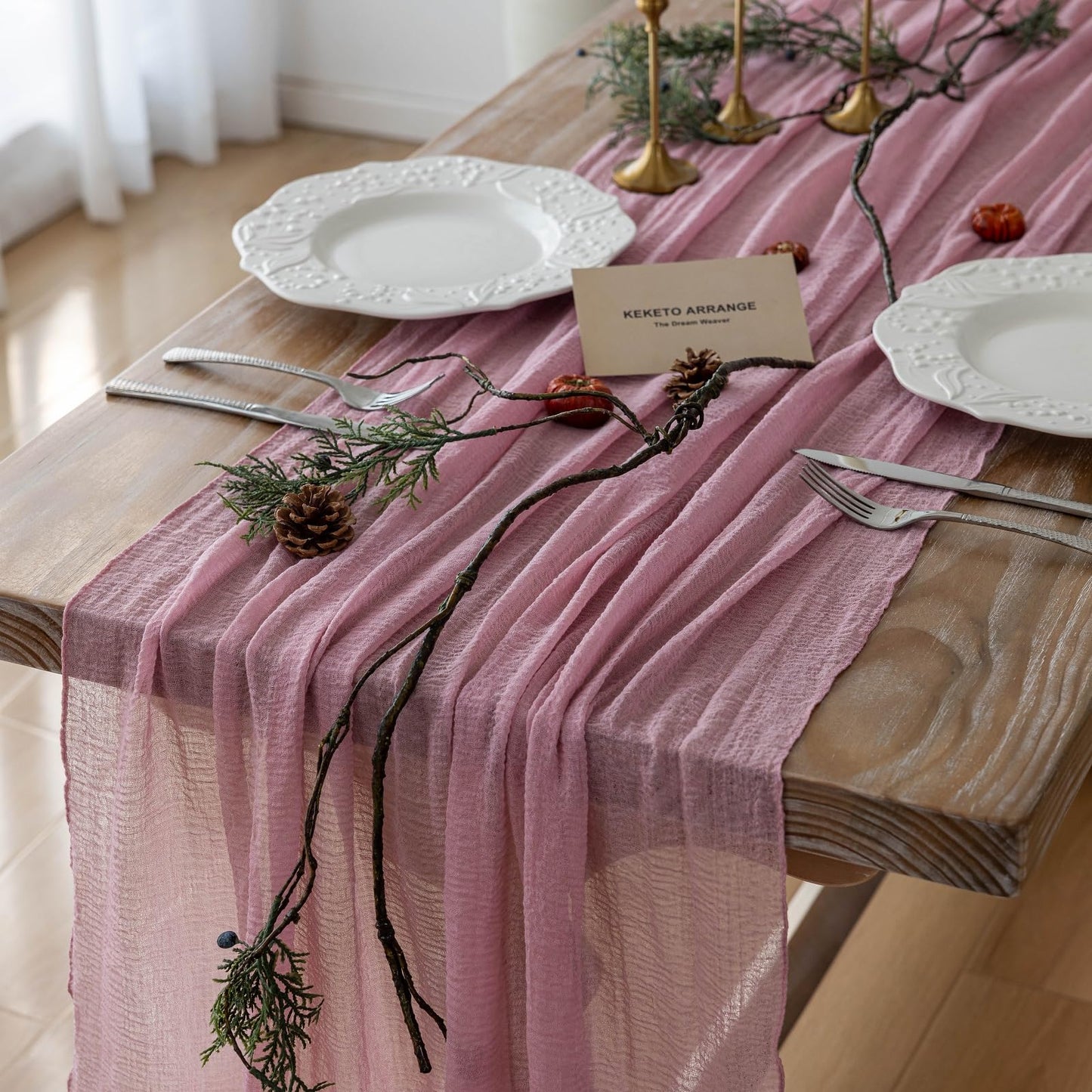 Keketo Fall Table Runner Terracotta Rust Gauze 120 Inch 10 FT Rustic Burnt Orange Cheese Cloth for Wedding Baby Bridal Shower Party Centerpiece Sheer Thanksgiving Fall Decorations