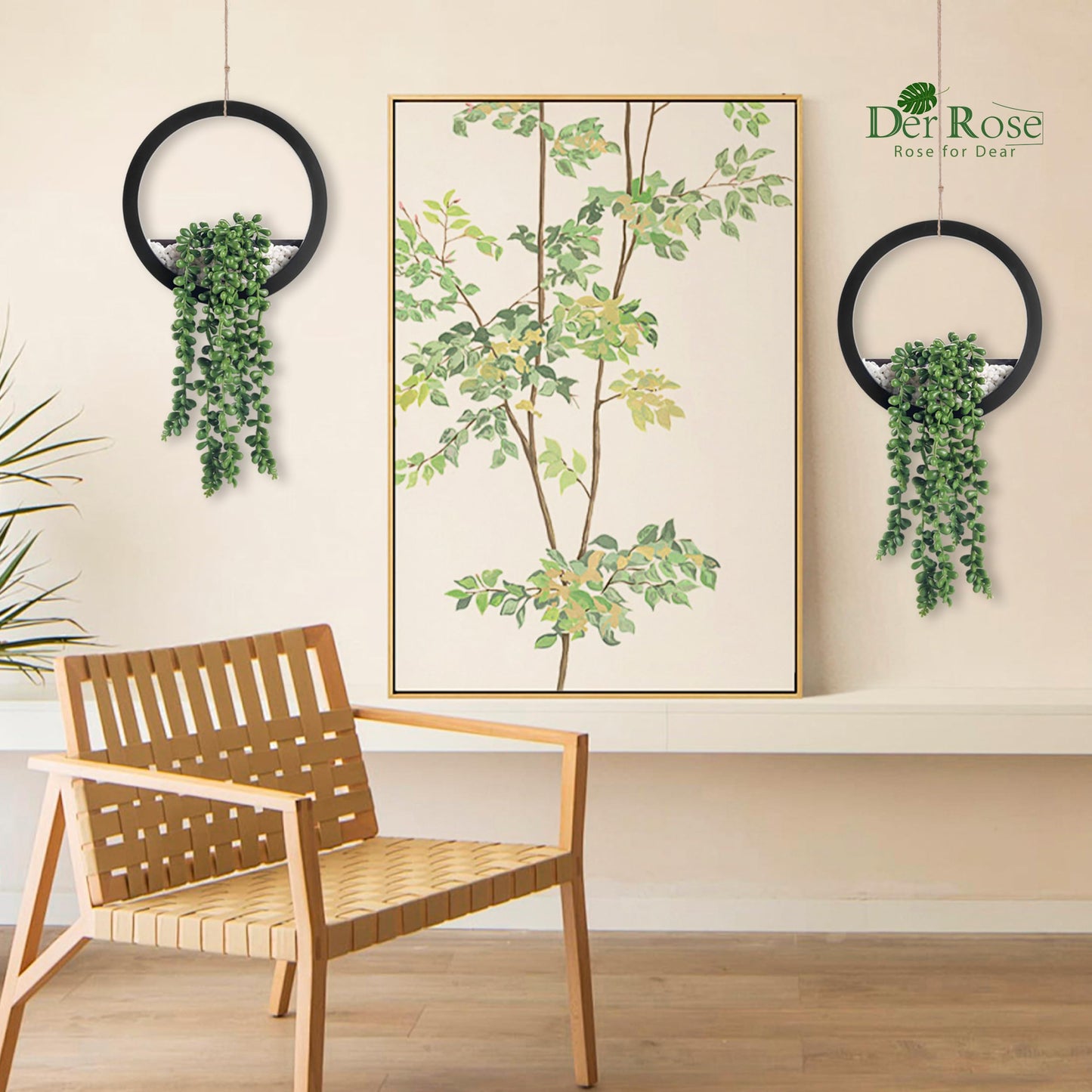 Der Rose 2 Pack Fake Plants Hanging Artificial Succulents Plants in Black Pots