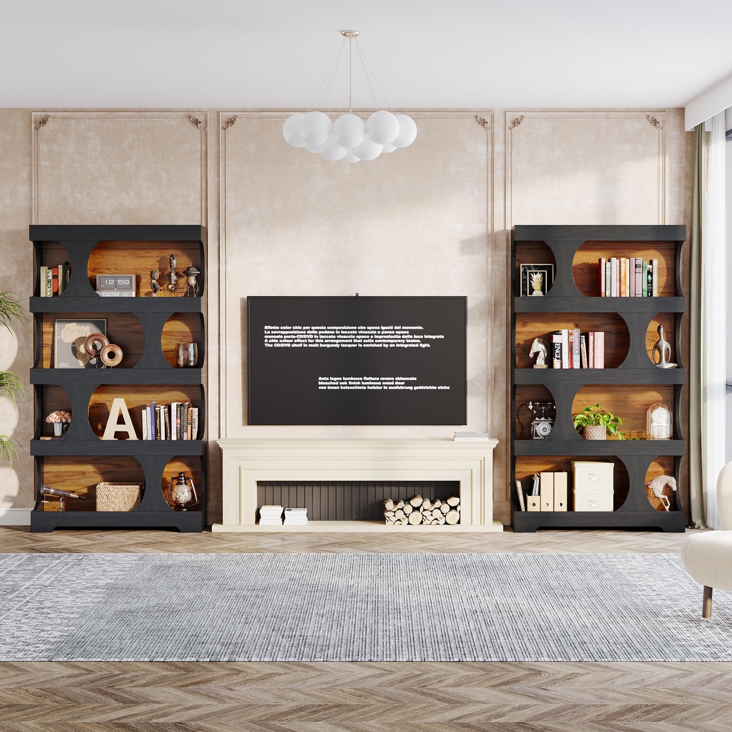 71"Tall Bookcase, 4-Tier S-Shaped Bookshelf, Wood Decorative Storage Shelving, Modern Freestanding Display Shelves